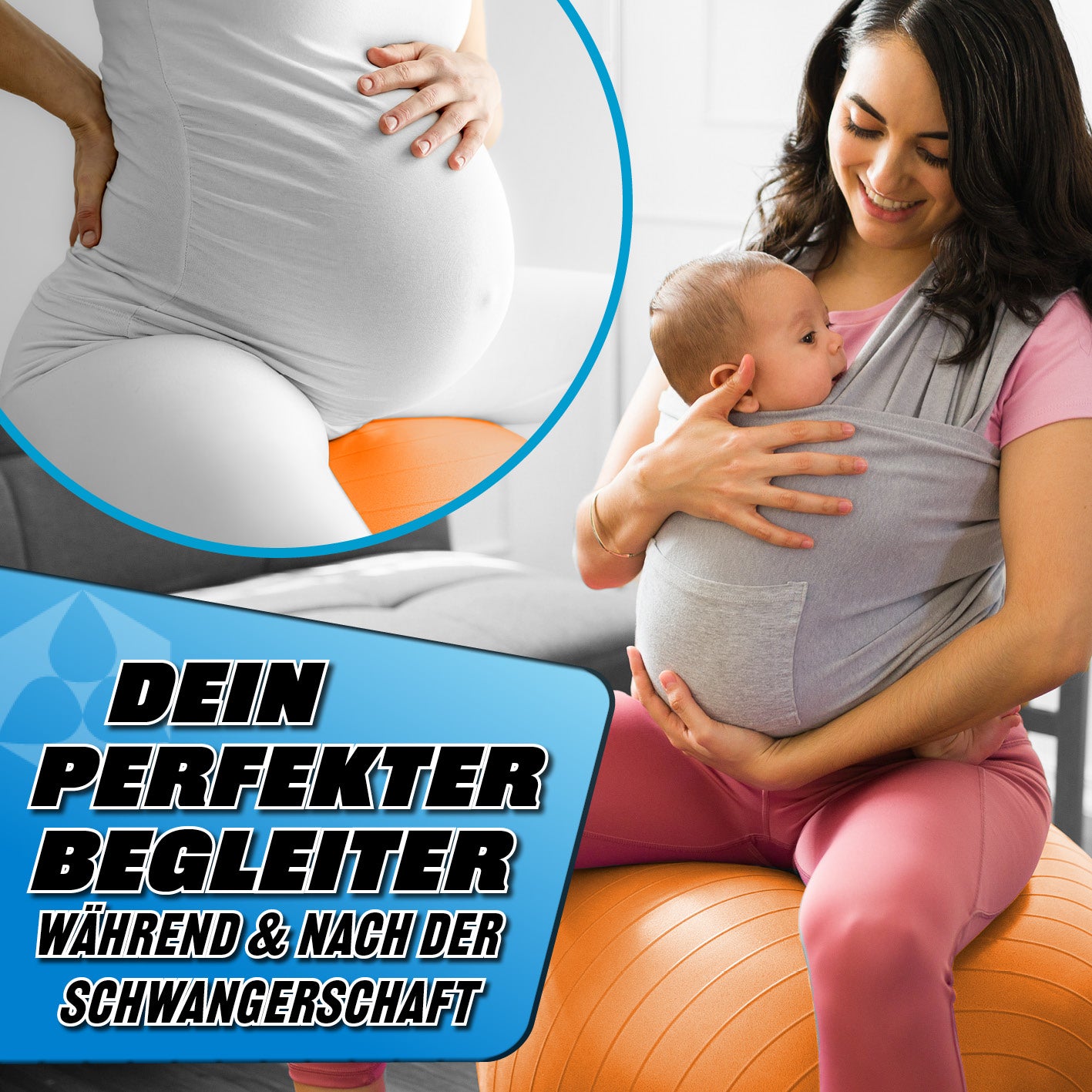 Gymnastikball inkl. Ballpumpe - Fitness Sitzball - Orange - 85 cm ideal für Schwangerschaftsgymnastik und postnatale Übungen.