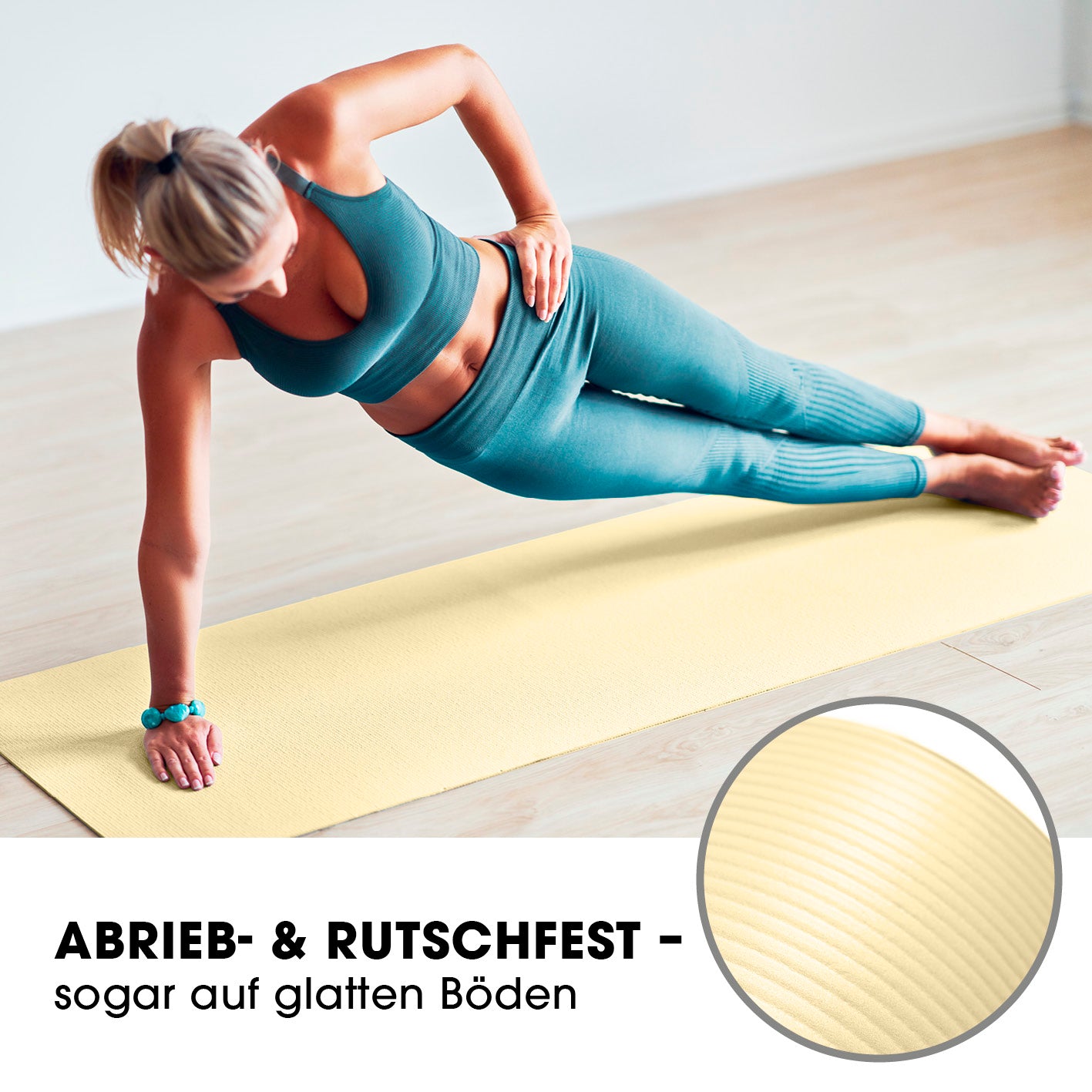 Fitness- und Gymnastikmatte - 183 x 61 x 1 cm - Hell Beige, rutschfest und robust, ideal für Yoga und Gymnastik zuhause.