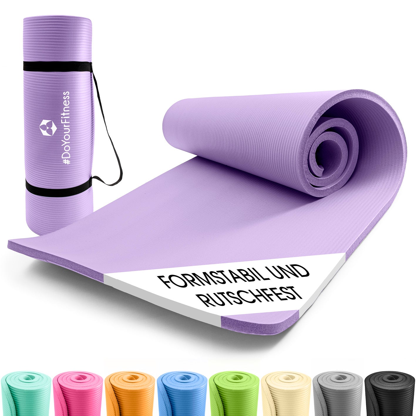 Fitness- und Gymnastikmatte - 183 x 61 x 1,5 cm - Lila, rutschfest, robust, leicht mit Tragegurt, ideal für Yoga und Gymnastik.