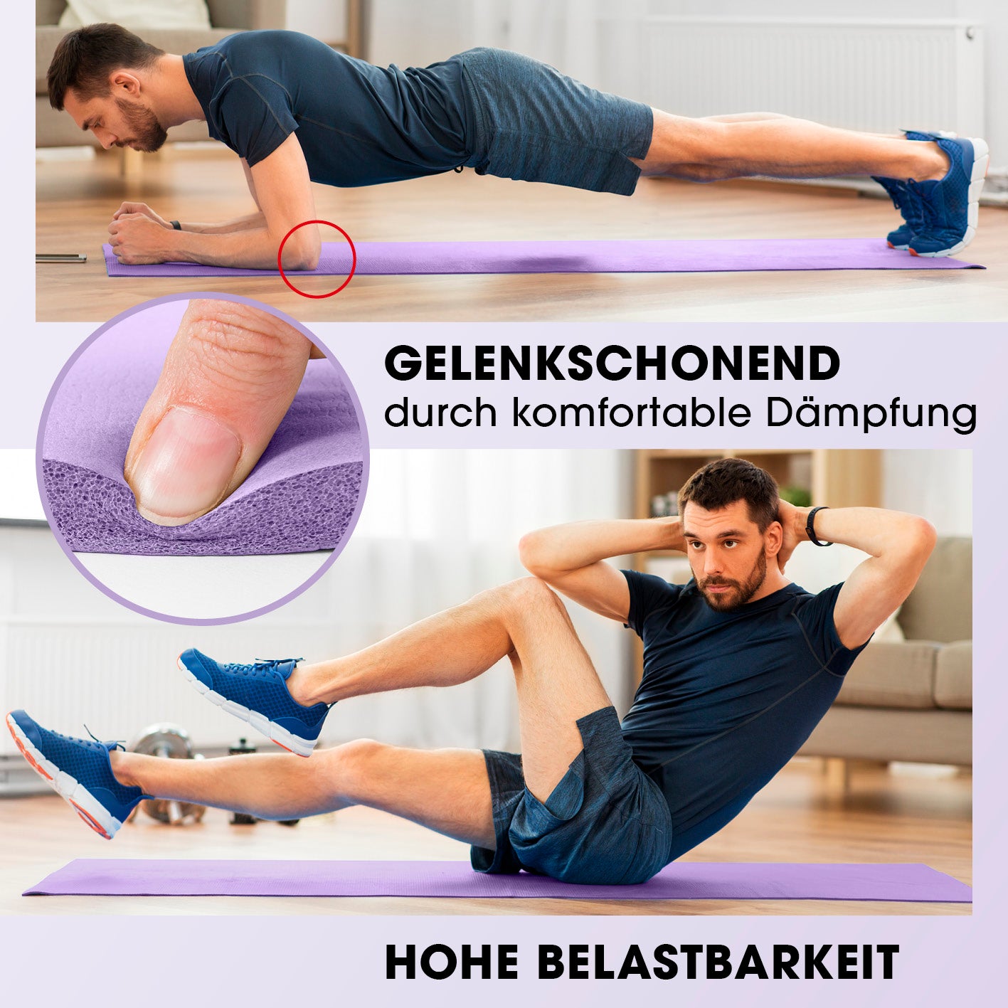 Fitness- und Gymnastikmatte - 183 x 61 x 1,5 cm - Lila mit gelenkschonender Polsterung und hoher Belastbarkeit für Yoga und Gymnastik.