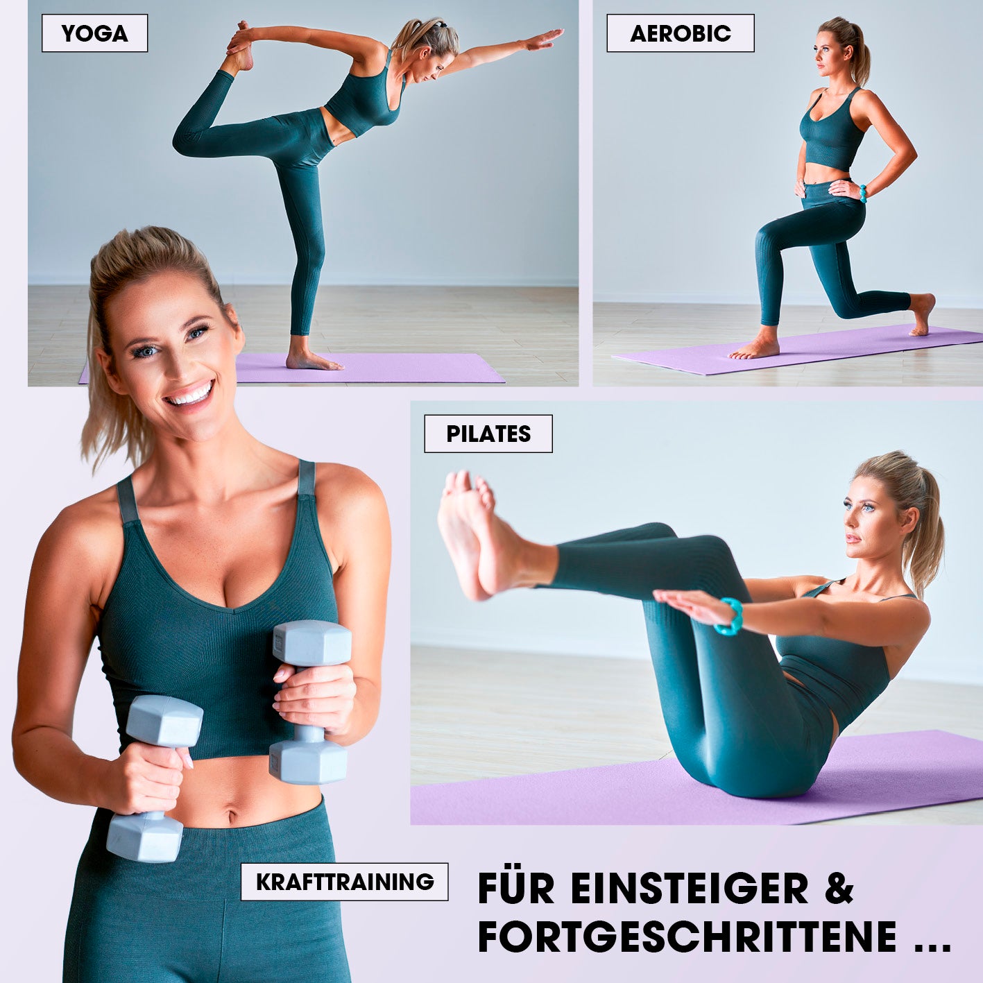 Fitness- und Gymnastikmatte - 183 x 61 x 1,5 cm - Lila für Yoga, Aerobic, Pilates und Krafttraining, rutschfest und robust.