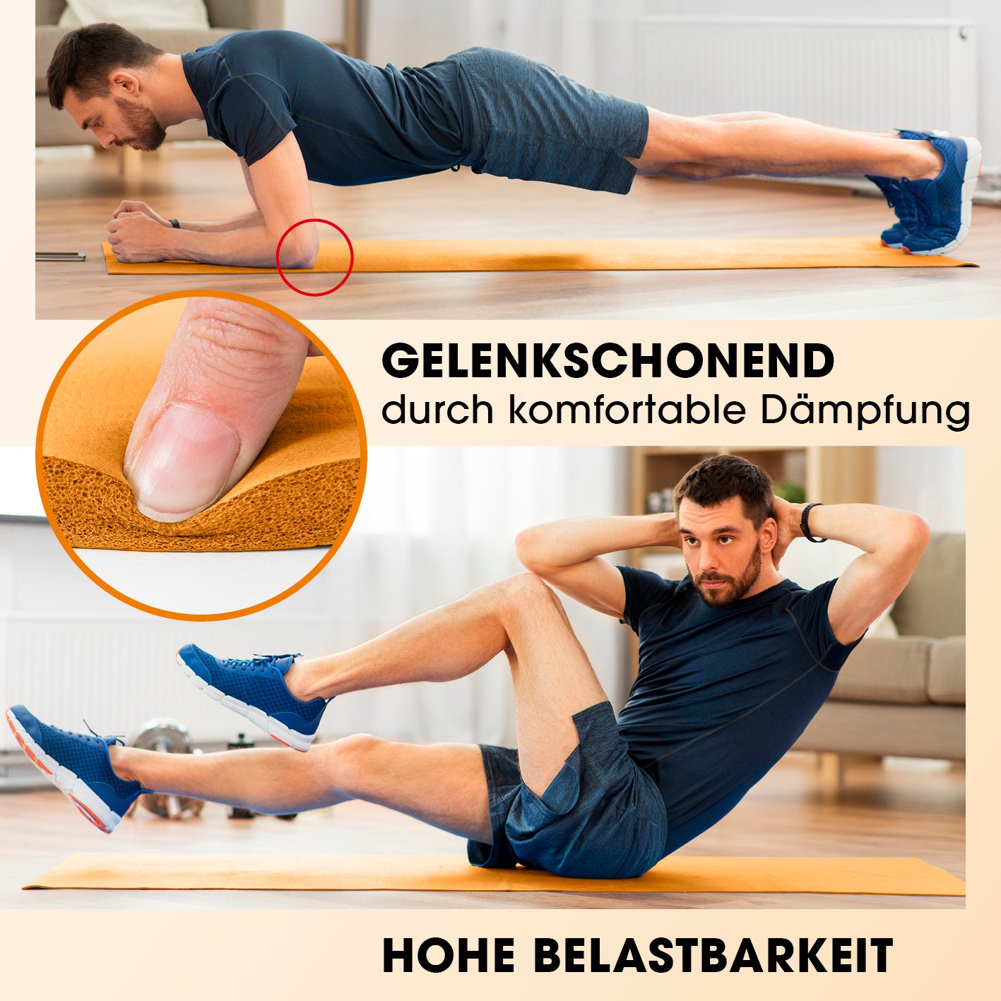 Fitness- und Gymnastikmatte - 183 x 61 x 2 cm - Orange mit rutschfestem Material und gelenkschonender Dämpfung für Indoor- und Outdoor-Training.