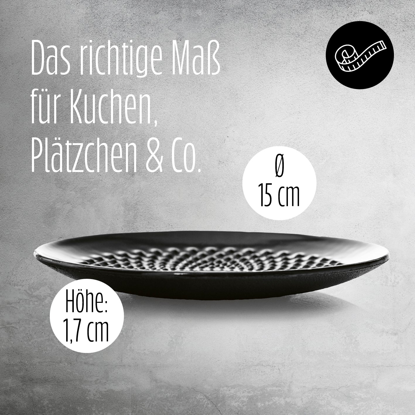 Dessertteller Set aus Gusseisen 2-teilig Servierteller Ø15 cm, Höhe 1,7 cm, ideal für Kuchen und Plätzchen.