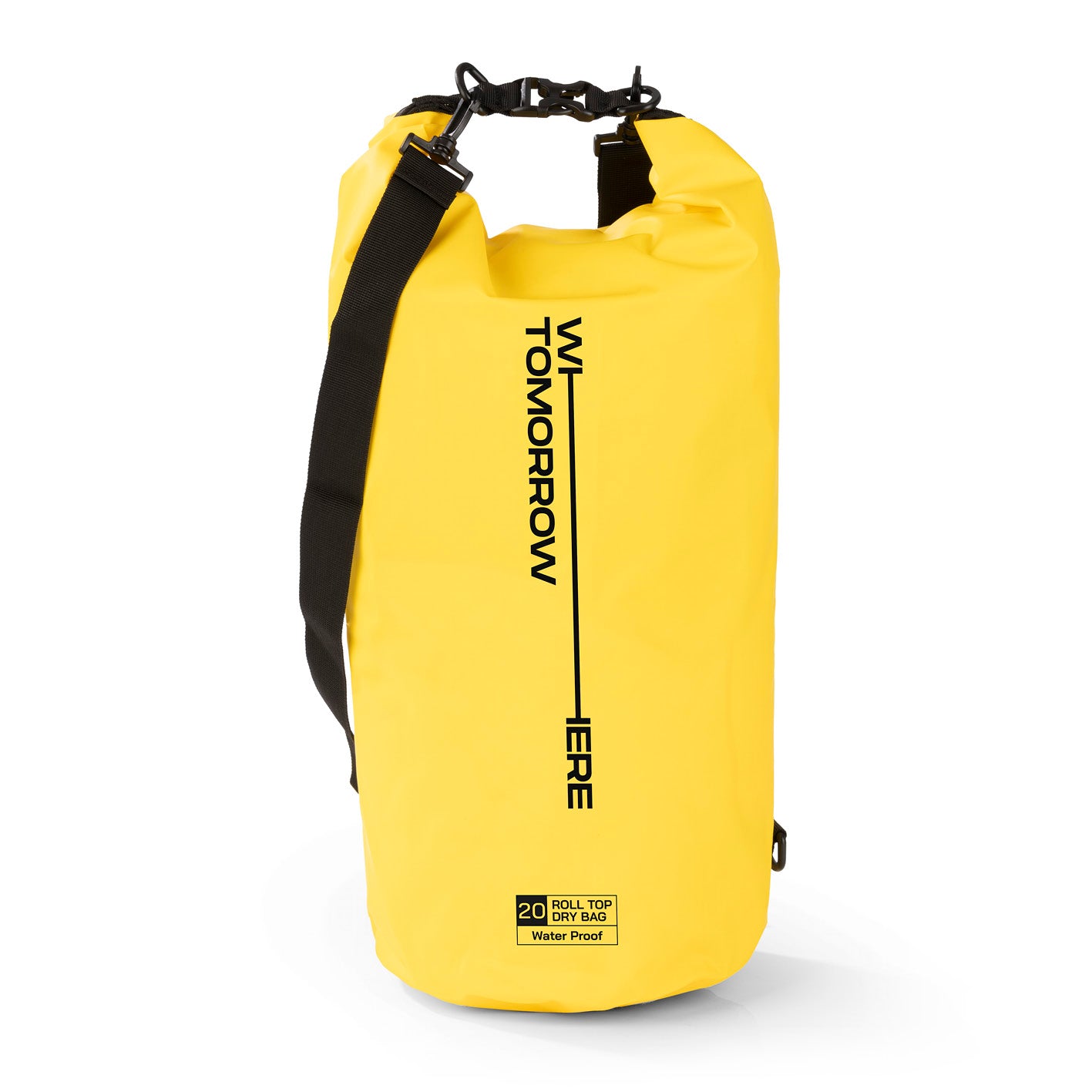 Dry Bag 20L - Style 02 - Gelb, wasserdichter, robuster Outdoor-Rucksack mit Rolltop-Verschluss und verstellbarem Schultergurt.