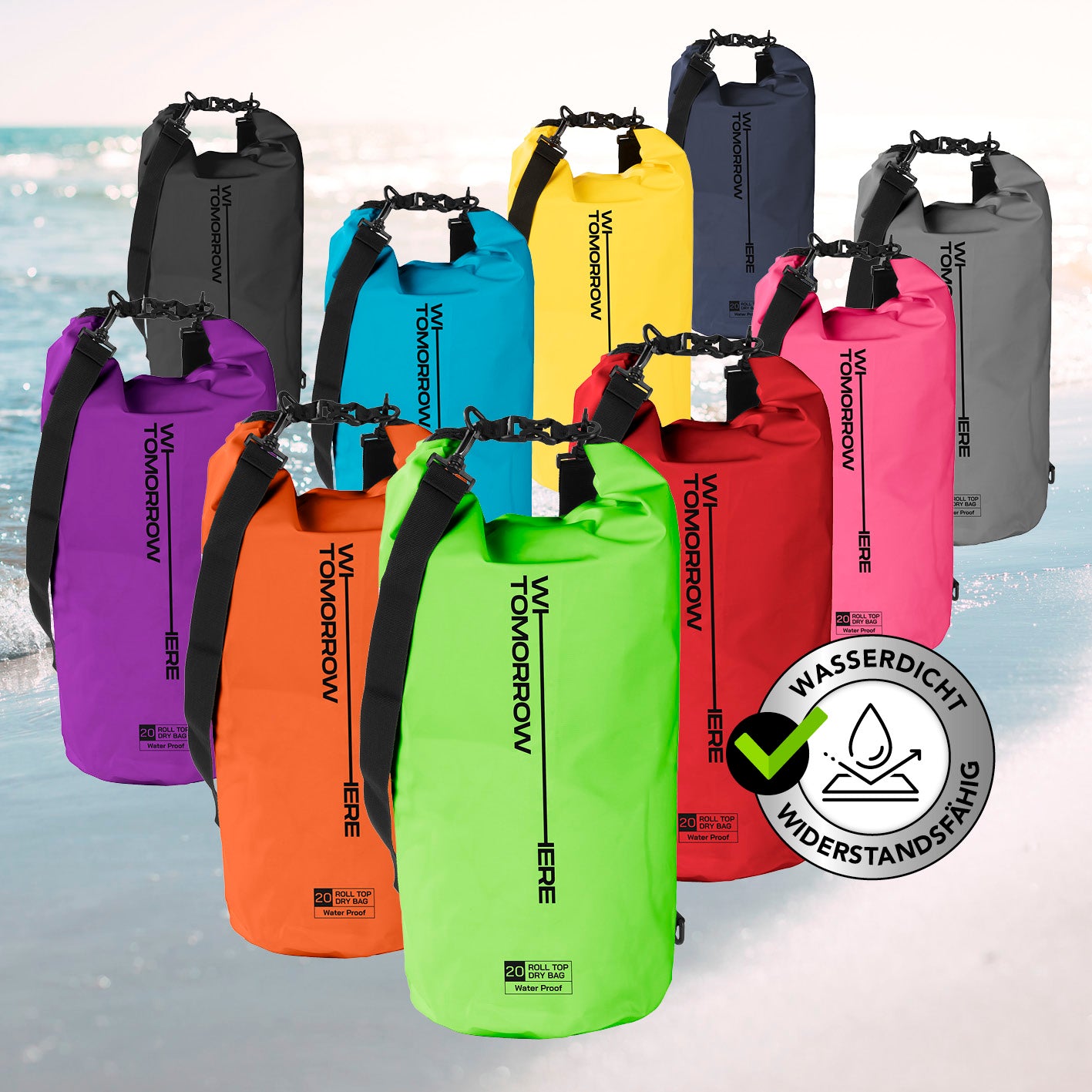 Dry Bag 20L - Style 02 - Grün, wasserdichter, robuster Rucksack mit UV-Schutz und verstellbarem Schultergurt für Outdoor-Abenteuer.
