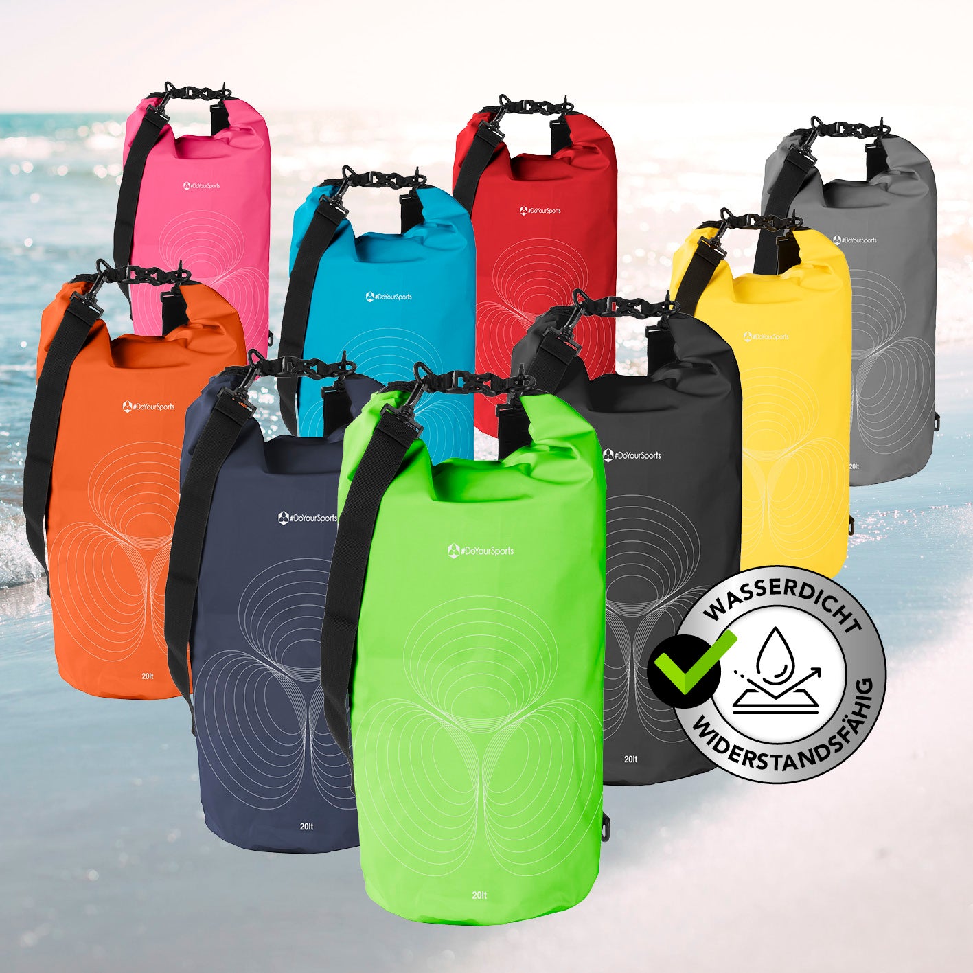 Dry Bag 20L - Grün, wasserdichter und robuster Outdoor-Rucksack mit verstellbarem Schultergurt und UV-Schutz für sichere Aufbewahrung.