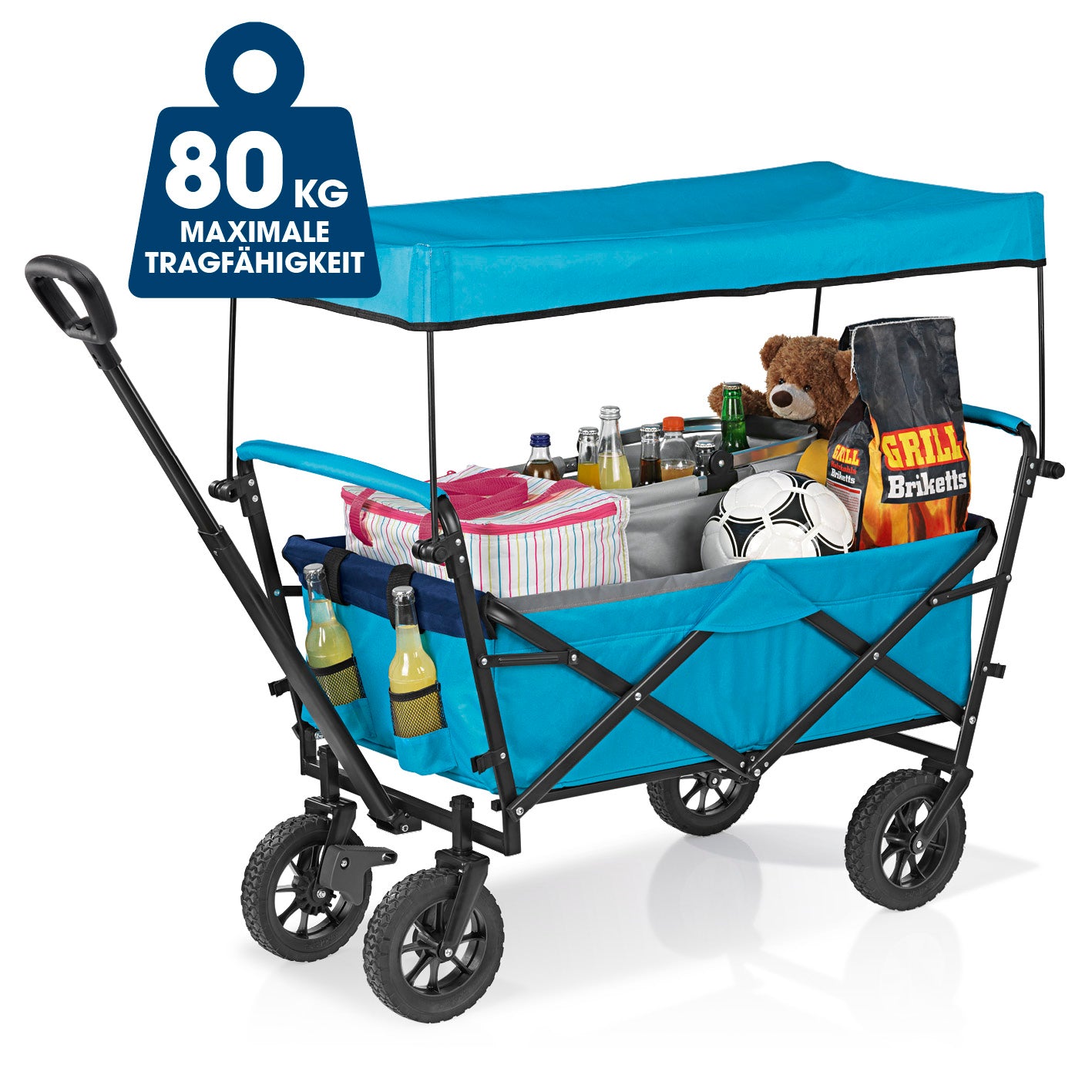 Bollerwagen faltbar - blau mit Dach und viel Stauraum, gezeigt in quadratischem Format, Galerieposition 1, 1417x1417 px