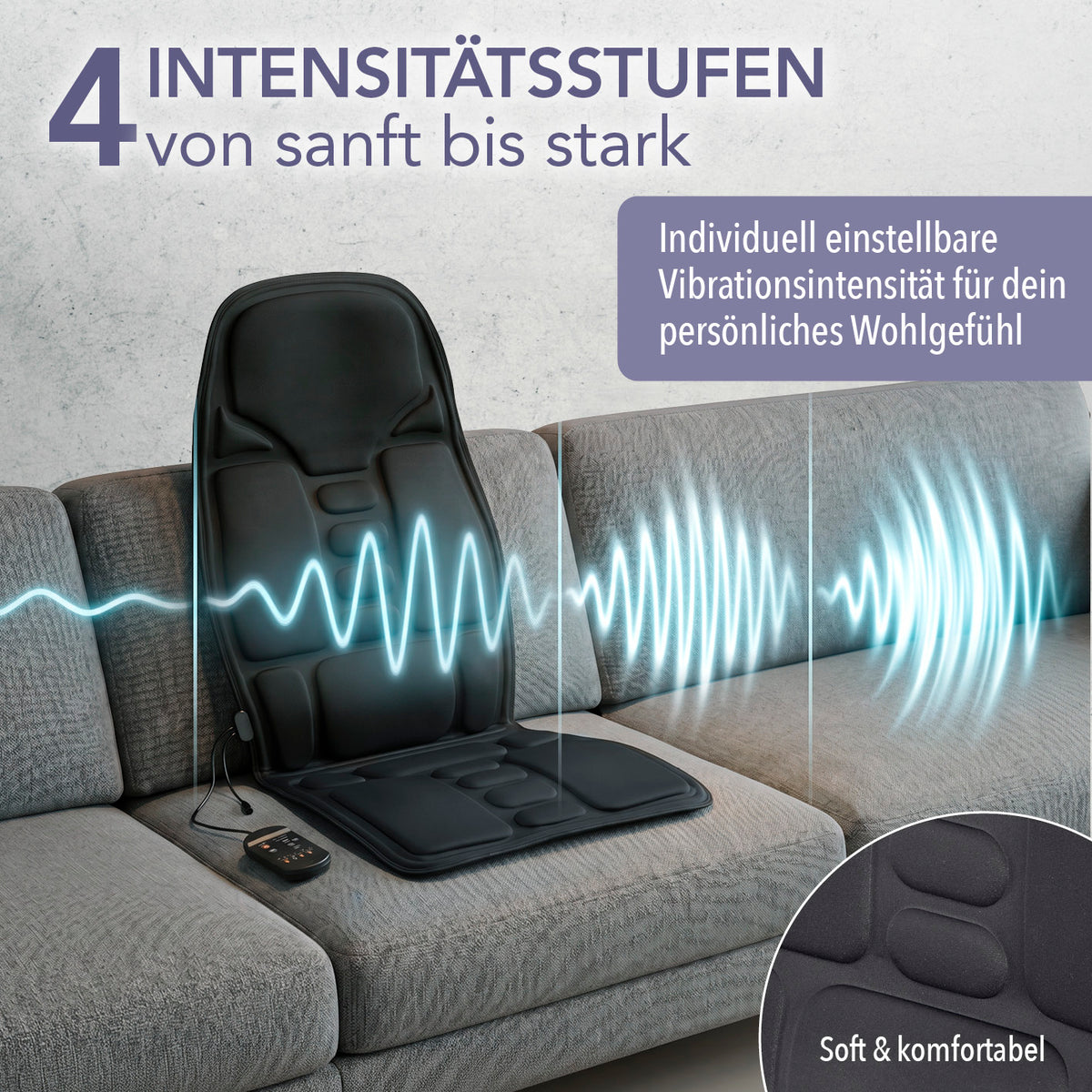 Massage-Sitzauflage mit zuschaltbarer Wärme