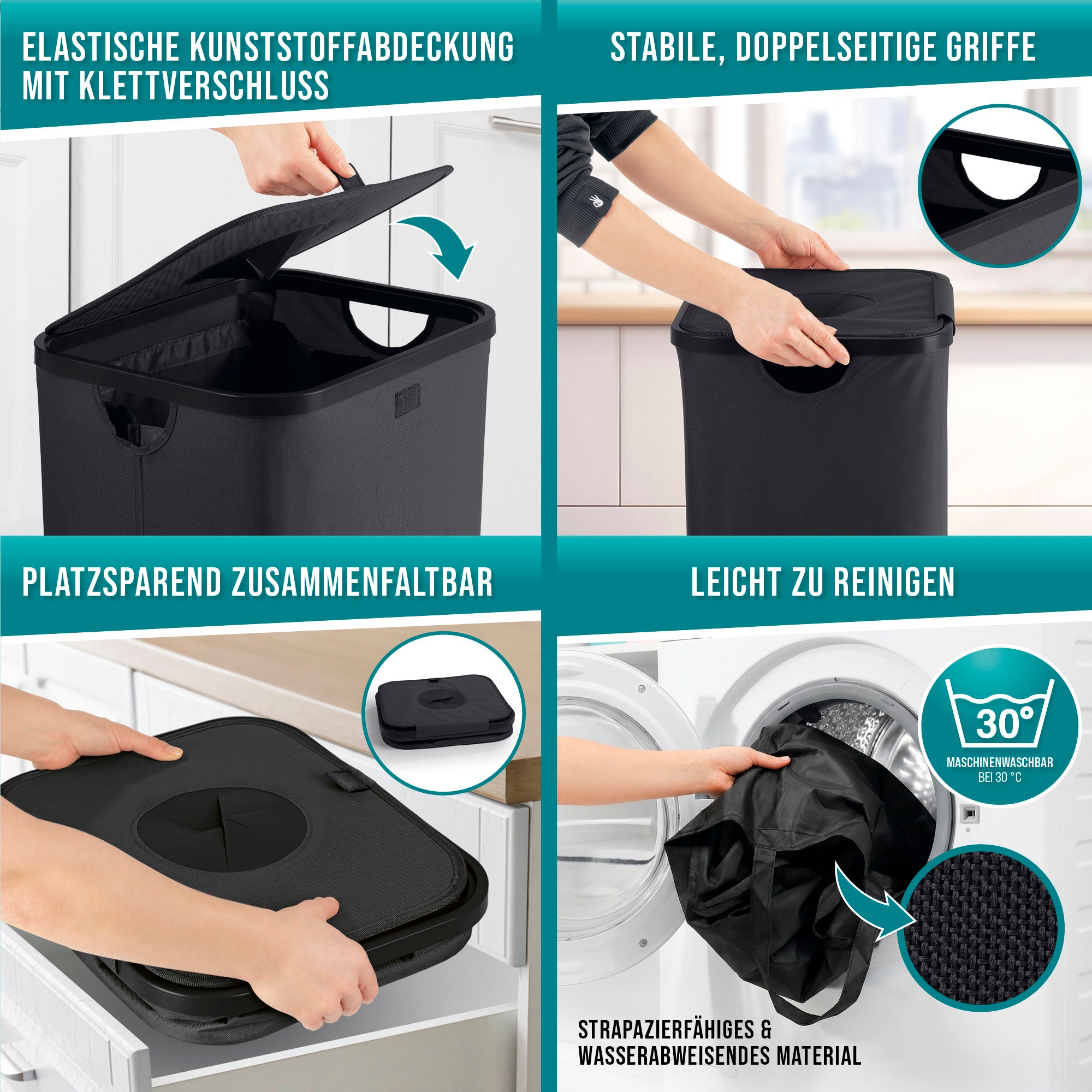 Glas- & Leergutsammler - 100 l - 25 kg max. Gesamtlast mit faltbarem, leicht zu reinigendem, elastischem Kunststoffdeckel und Griffen