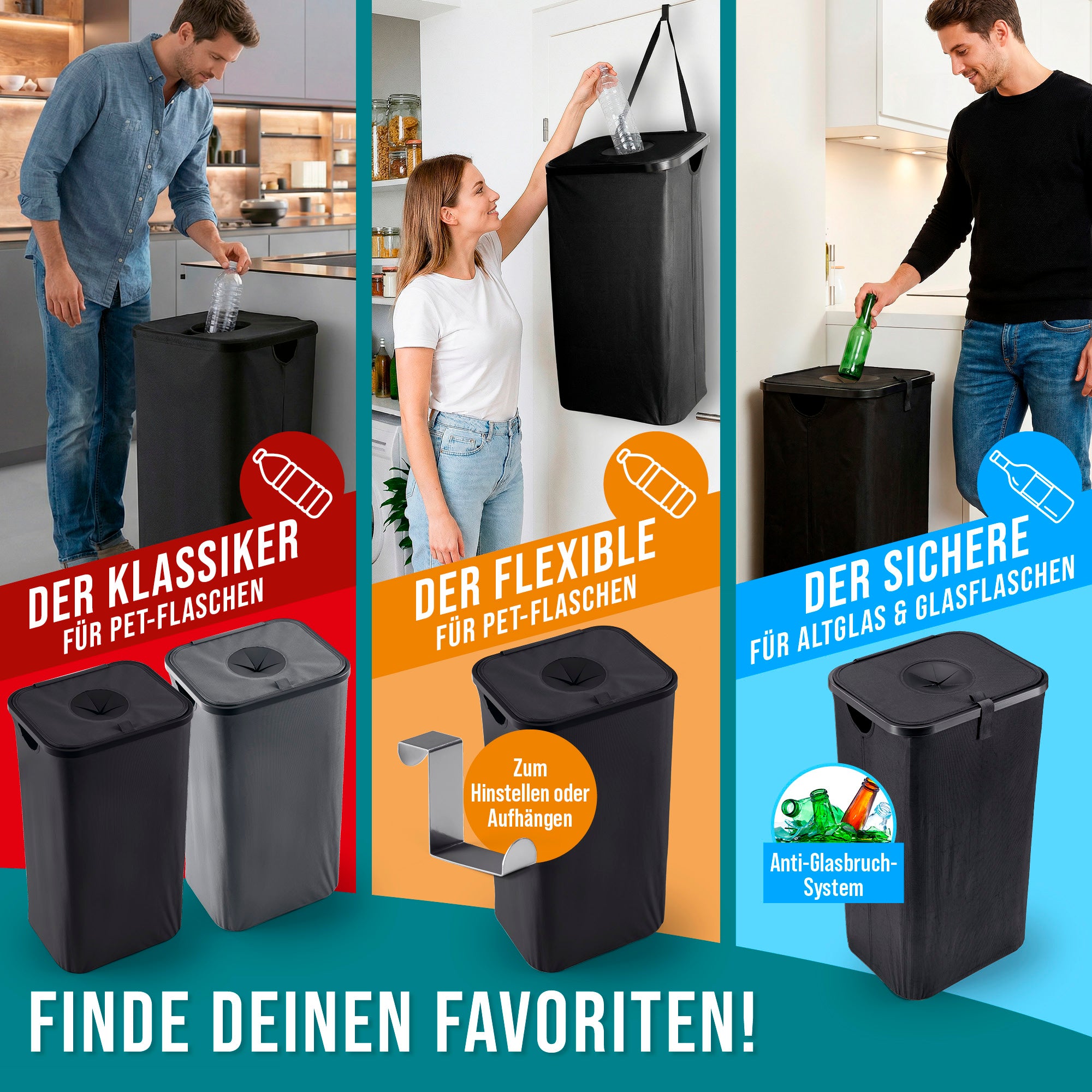 Glas- & Leergutsammler - 100 l - 25 kg max. Gesamtlast in Einsatz für PET-Flaschen und Altglas mit Anti-Glasbruch-System und flexiblem Design.