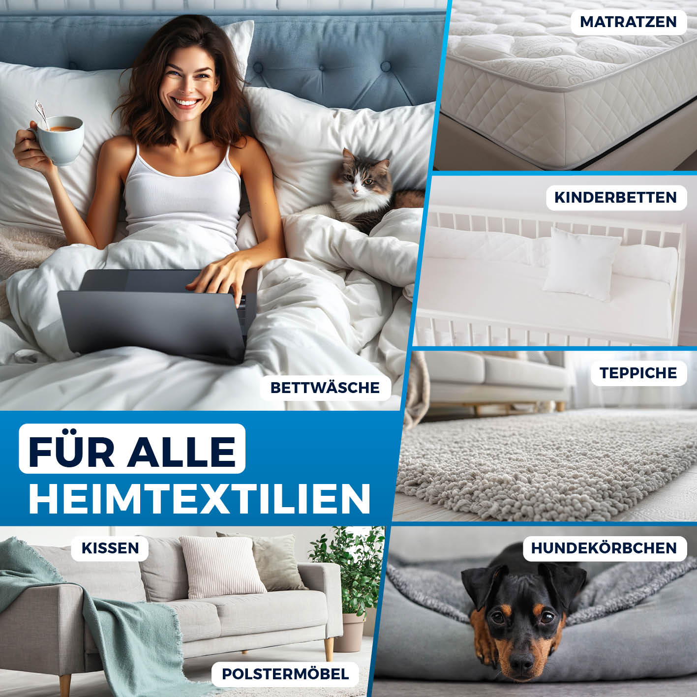 Milbensauger Vibration Pro ideal zur Reinigung von Matratzen, Bettwäsche, Teppichen, Polstermöbeln, Kissen und Hundekörbchen.