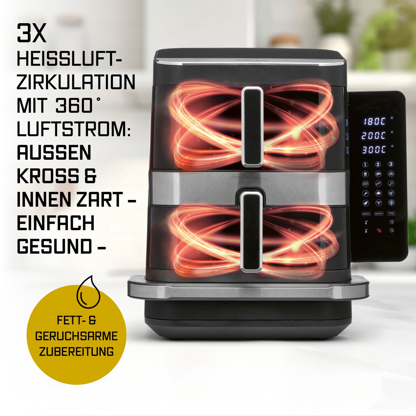 FryUp3 Vertikale 3-Kammer-Heißluftfritteuse - 13,4 l - inkl. HighHeat-Ofenschublade
