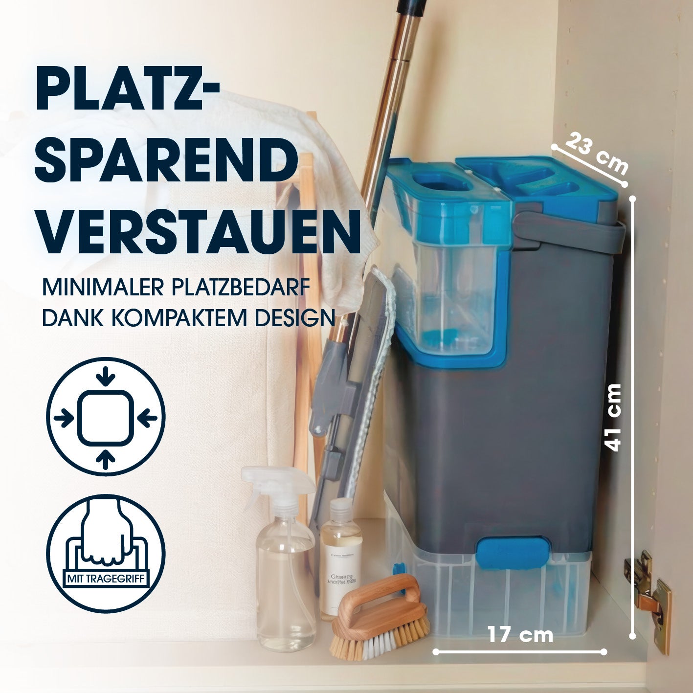 Komfort-Mopp DuoTank - grau-blau + Ersatz-Wischpad 2er-Set