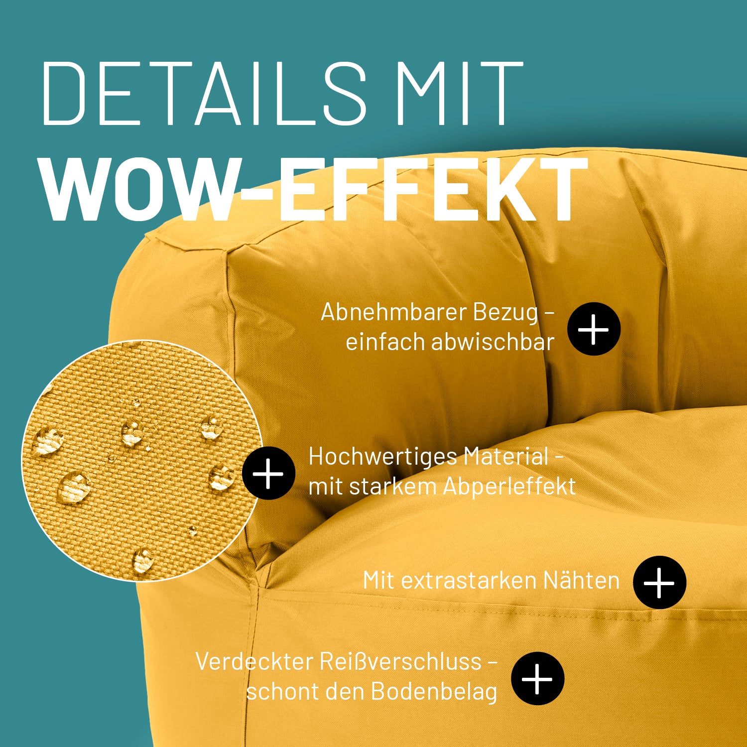 Sitzsack Lounge (320 L) - indoor & outdoor - Senfgelb mit abnehmbarem Bezug und wasserabweisendem, robustem Material.