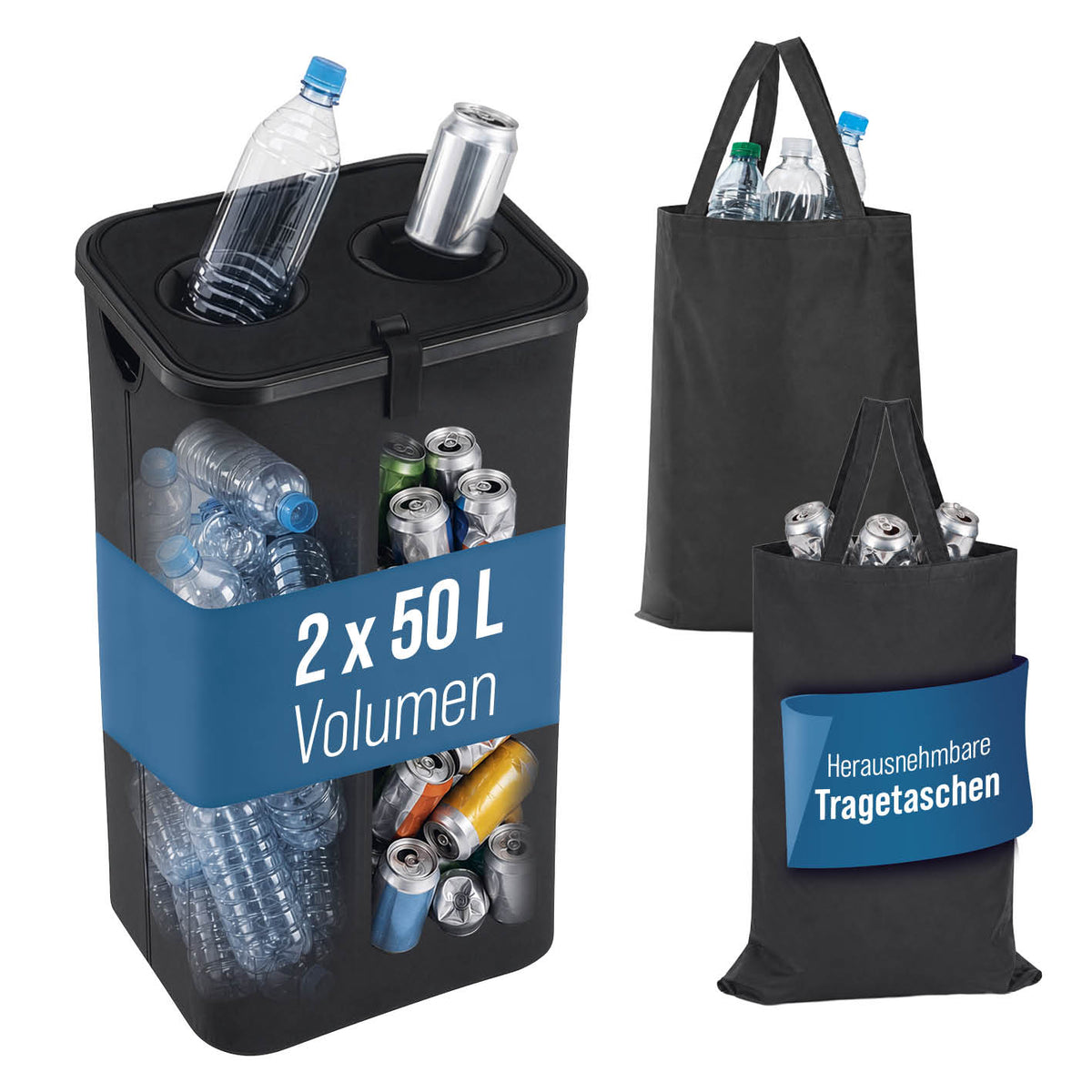 Pfandflaschen-Sammelbehälter mit Doppeleinwurf