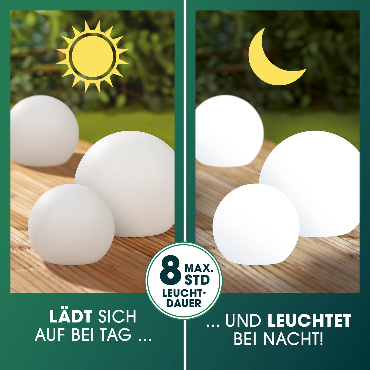 Solar-Dekokugel 3er-Set mit Fernbedienung - 20, 30, 40 cm