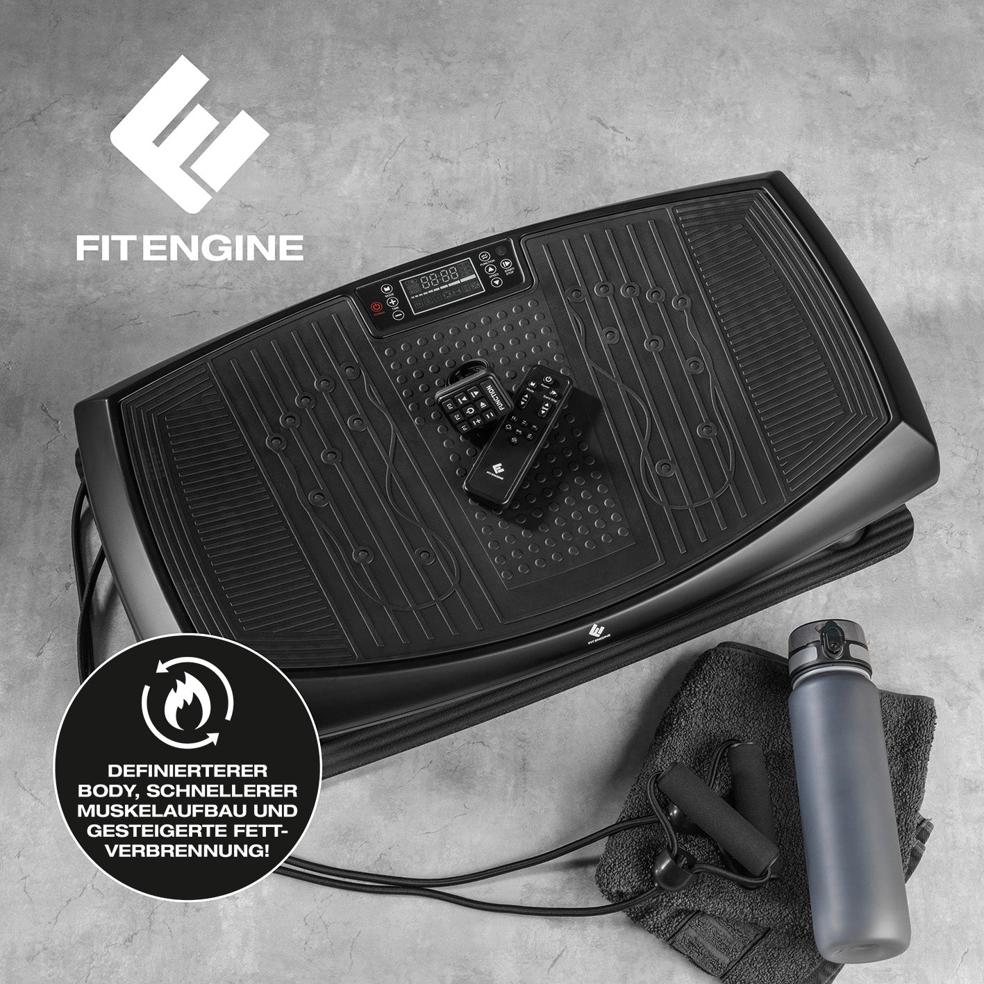 4D Vibrationsplatte - 3 Vibrationsmodi, 4D-Technologie & 60 Intensitätsstufen mit LED, Expanderbändern und Bluetooth-Lautsprecher.