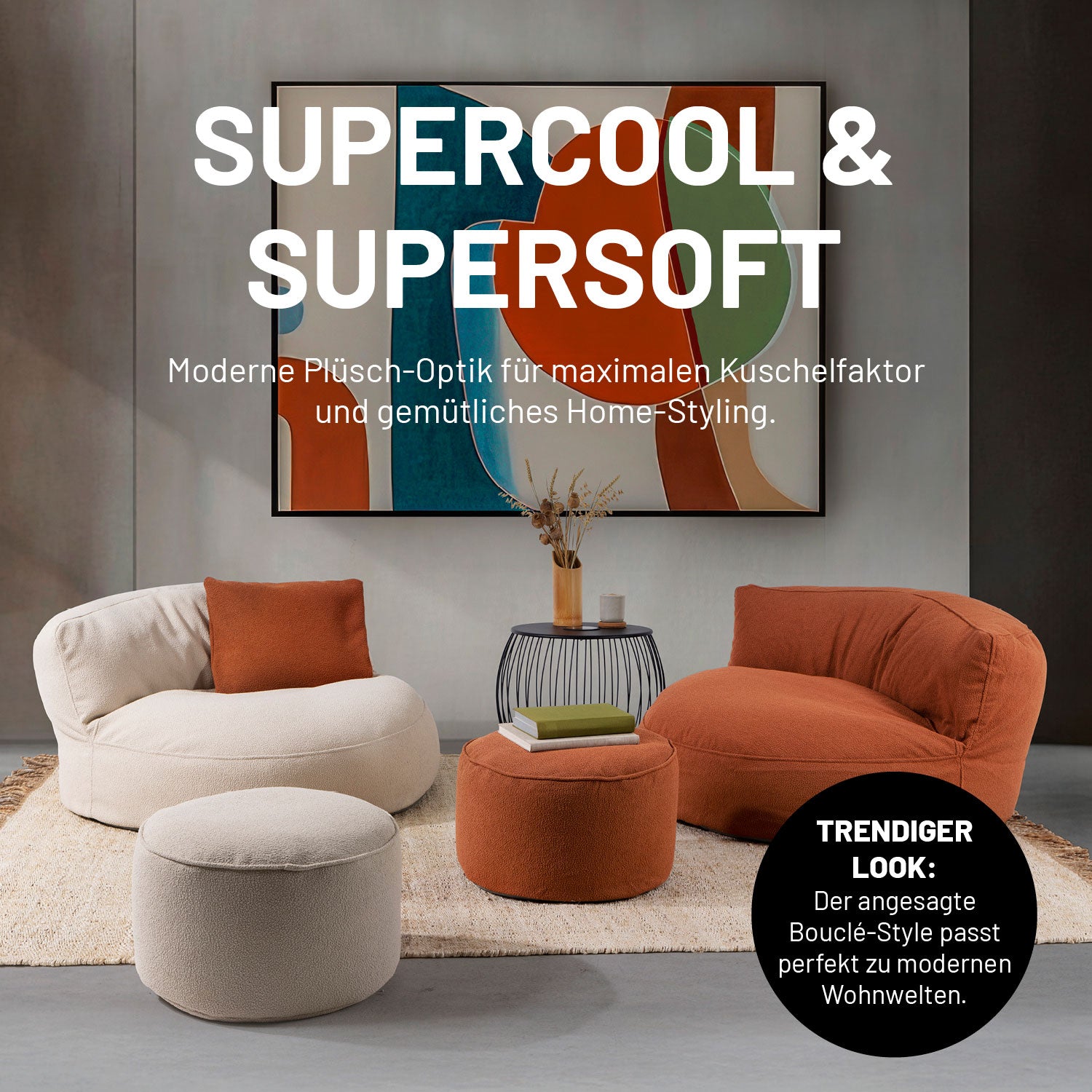 Sitzsack Lounge aus der LUMALAND Teddy-Reihe - Terracotta mit plüschigem Design, perfekt für gemütliches Sitzen im modernen Zuhause.