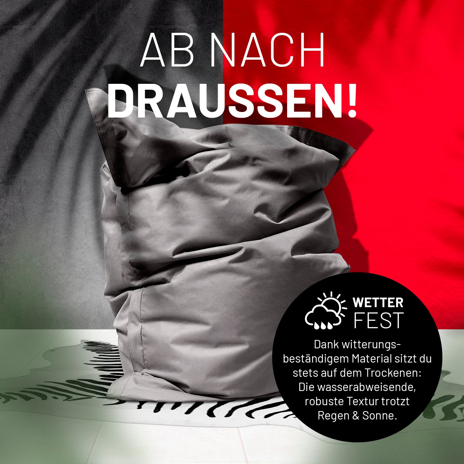 Sitzsack Classic XXL (380 L) grau, wetterfest, für drinnen & draußen, 380 L Volumen, robust, wasserabweisend, pflegeleicht mit verdecktem Reißverschluss.