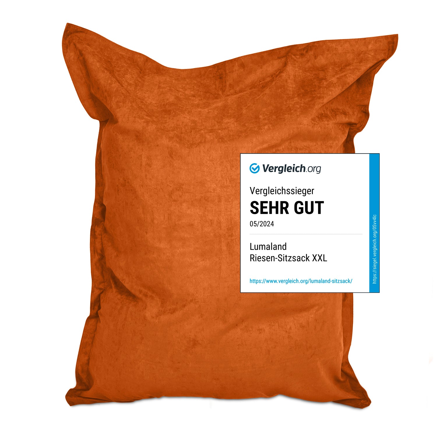 XXL Microvelours Sitzsack (380 L) - orange, bequemer, wasserfester Riesensitzsack von Lumaland für drinnen und draußen.