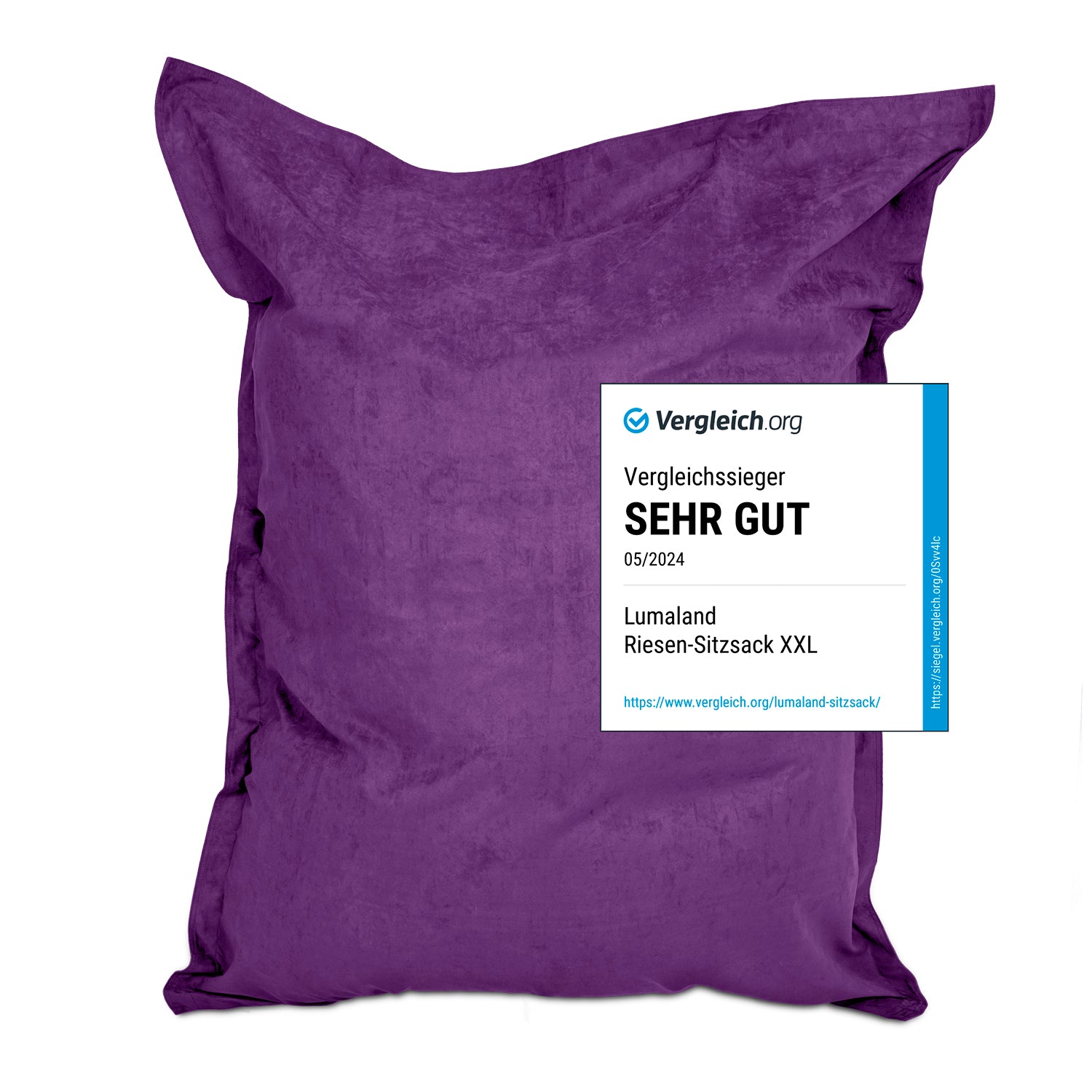 XXL Microvelours Sitzsack (380 L) - indoor - Lila von Lumaland, großer, bequemer Riesensitzsack aus wasserfestem Material, ideal zum Relaxen.