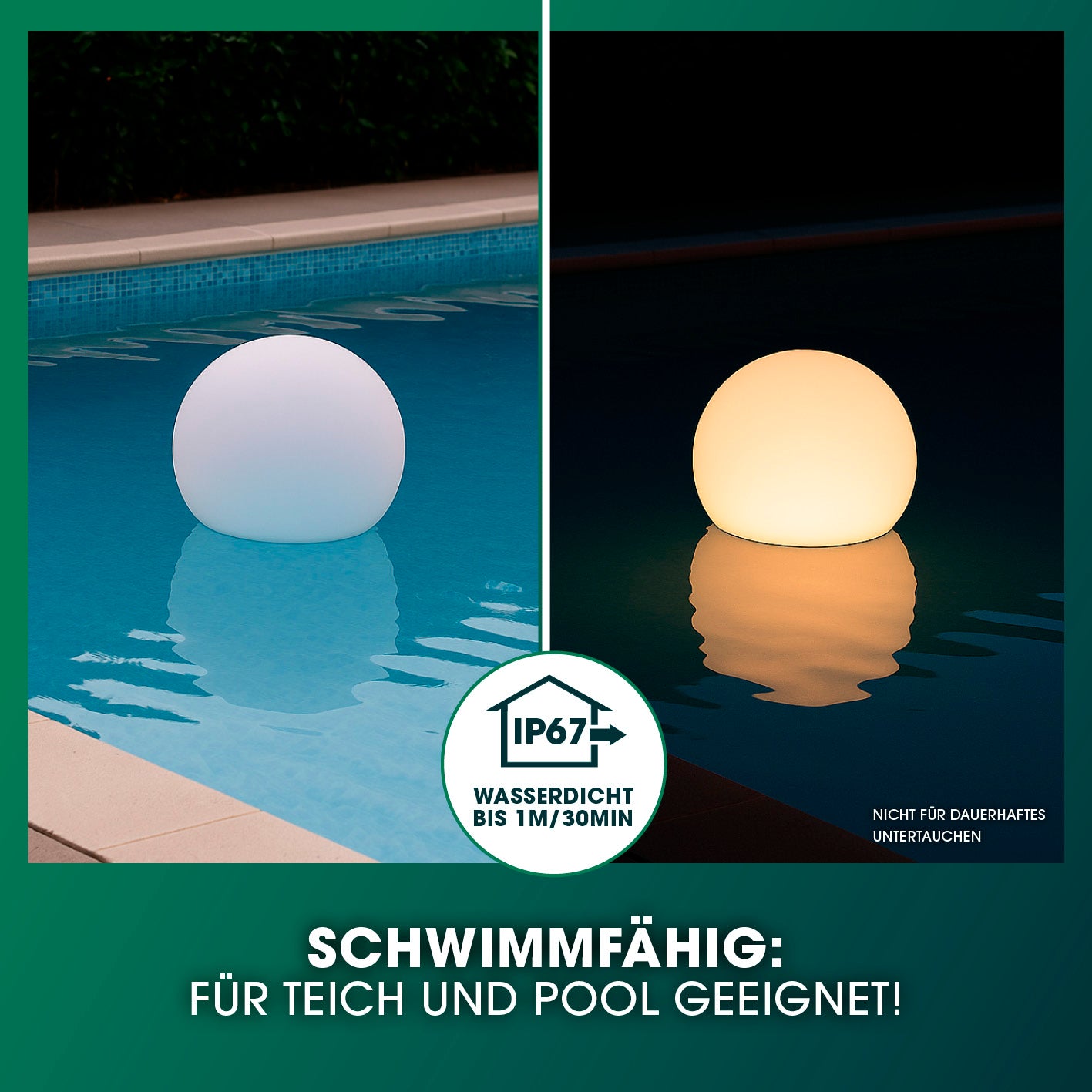 Solarleuchte Kugel - 20 cm - 2er-Set als leuchtende, schwimmende Kugel im Pool, Bildposition 4 quadratisch 1417x1417