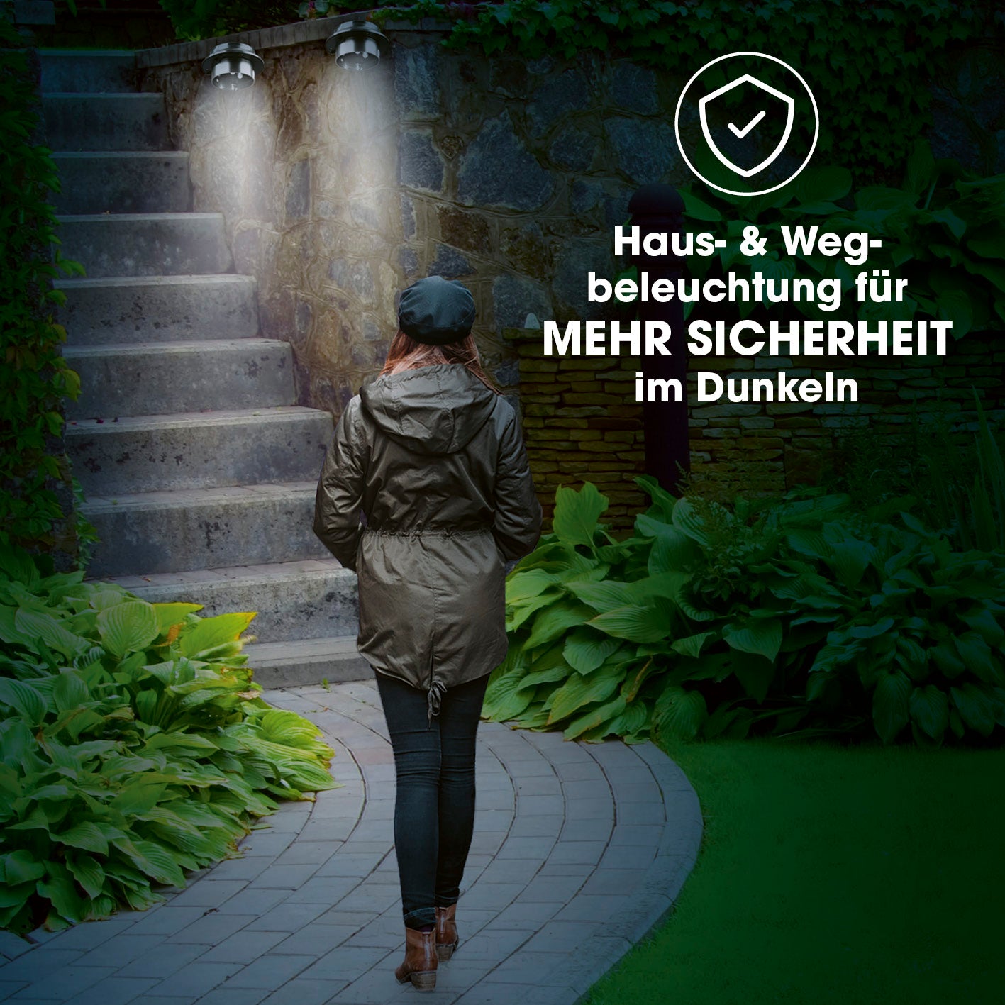 Solar Dachrinnenleuchten in Edelstahl, 3er-Set, beleuchten Treppen und Wege für mehr Sicherheit im Dunkeln mit kaltem LED-Licht.