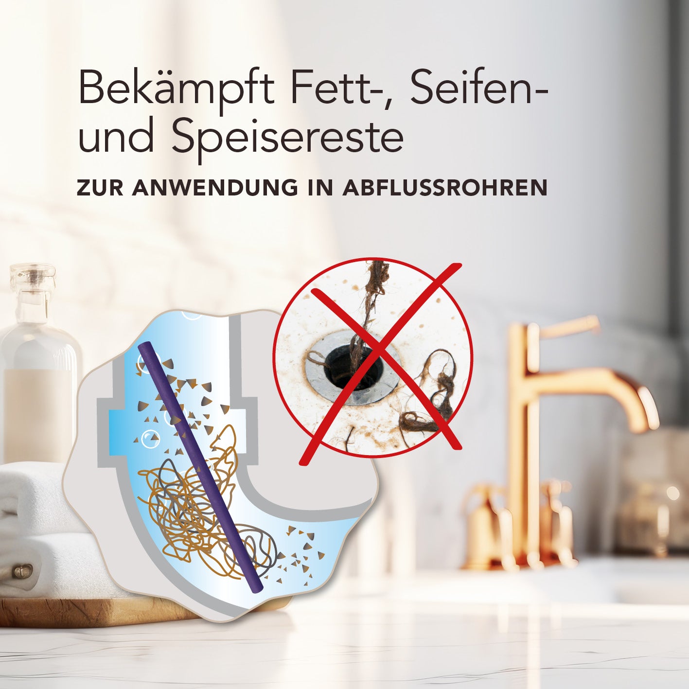 Abflussreiniger-Stick Lavendel - 50er-Set gegen Fett-, Seifen- und Speisereste zur Reinigung von Abflüssen in Waschbecken, Spüle und Dusche.