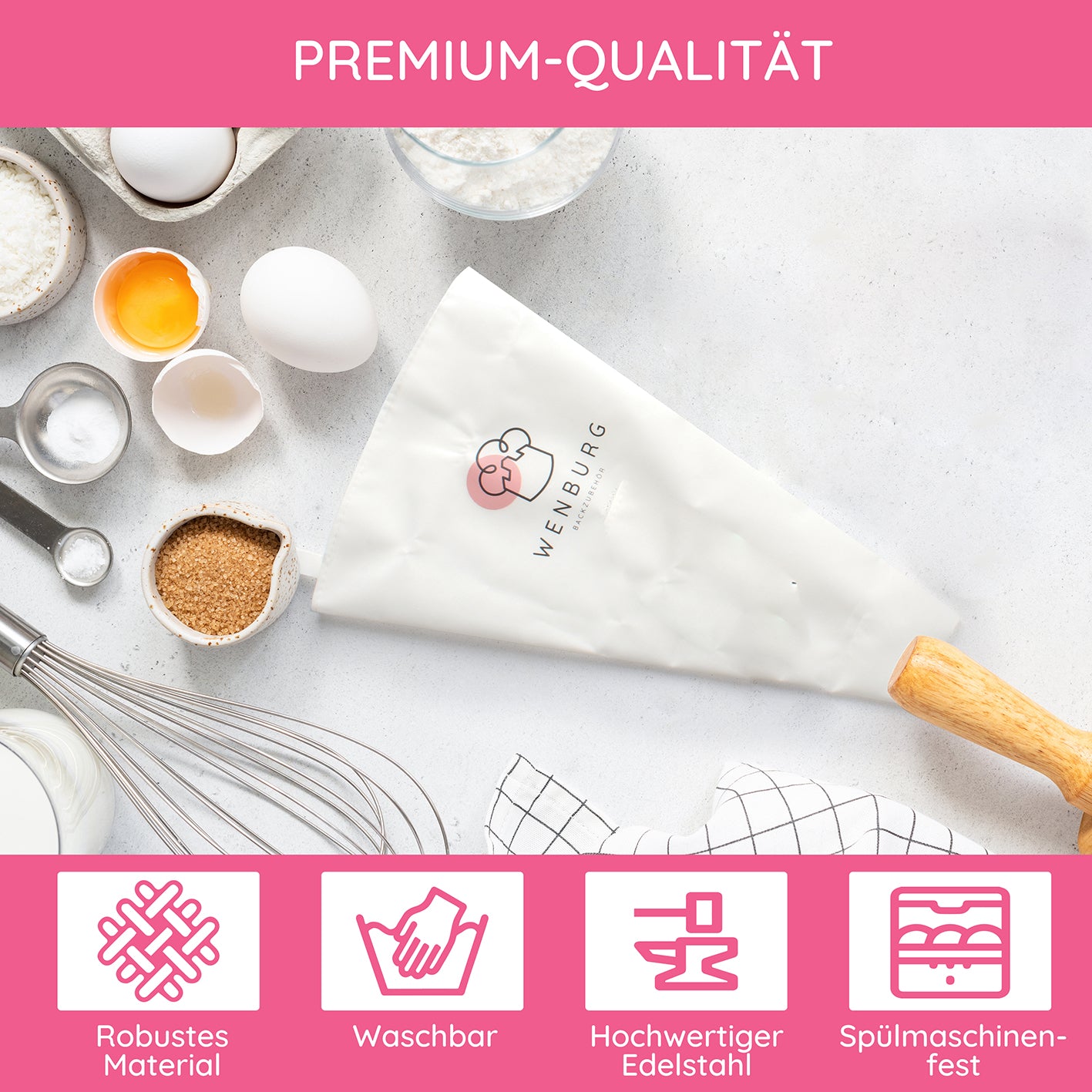 Baumwollspritzbeutel - 2er-Set aus waschbarer Baumwolle mit Holzgriff, ideal zum Verzieren von Kuchen und Muffins.