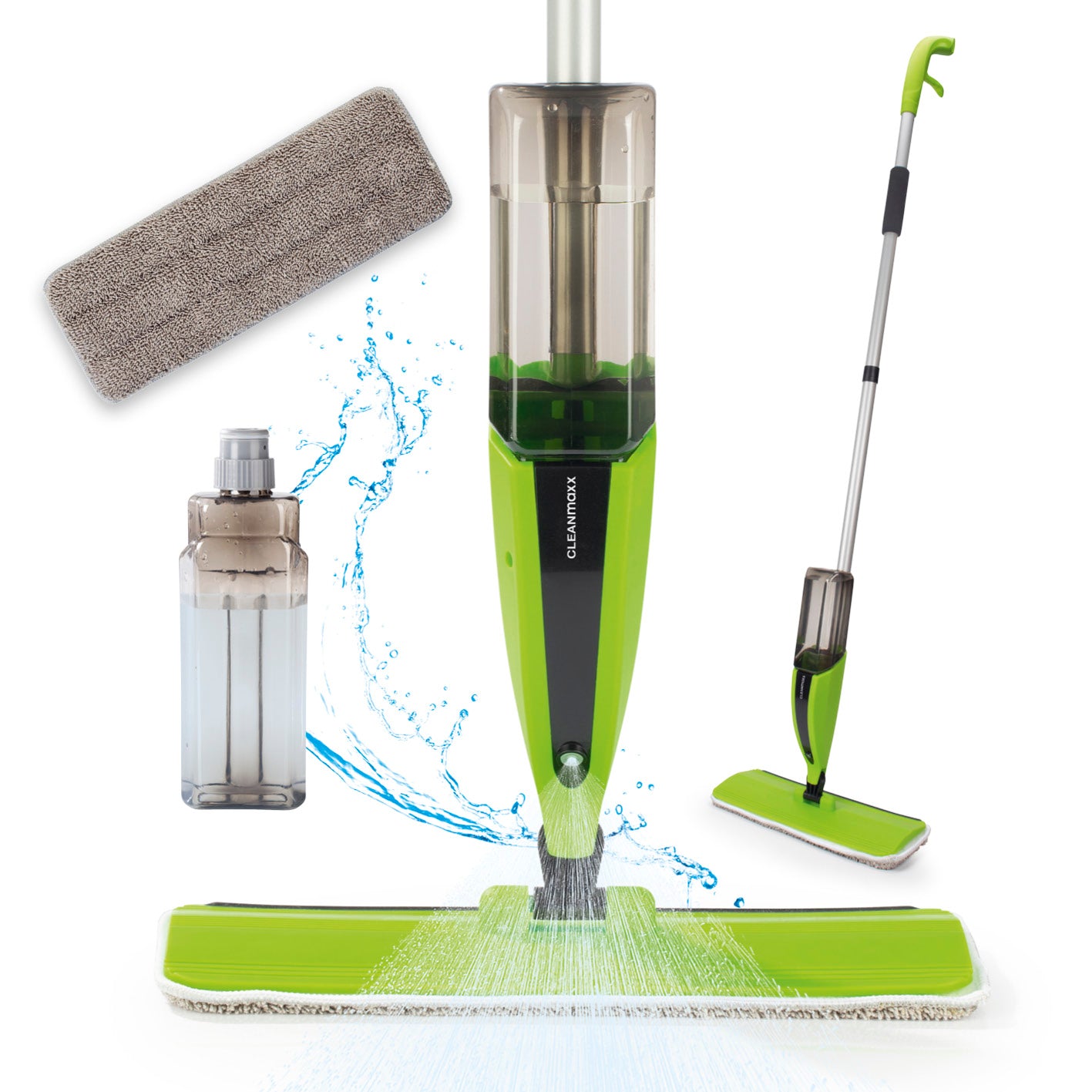 Spray-Mopp - limegreen/schwarz mit Sprühfunktion, abnehmbarem Tank und Mikrofasertuch für schonende Bodenreinigung ohne Eimer.