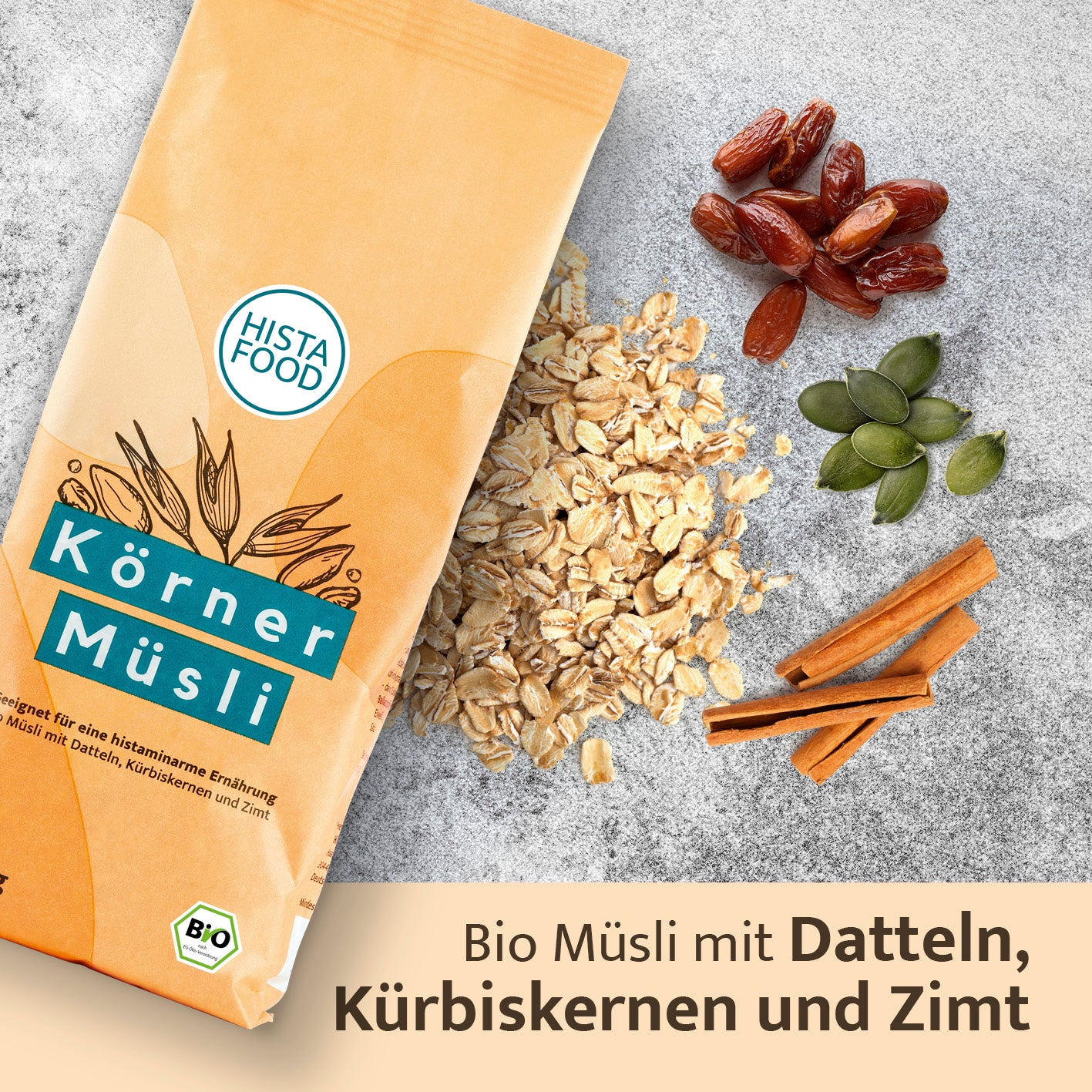 Müsli-Mix Körner Kraft - 3er Set mit Bio-Müsli, Datteln, Kürbiskernen und Zimt, vegan, gluten- und laktosefrei, histaminarme Ernährung.