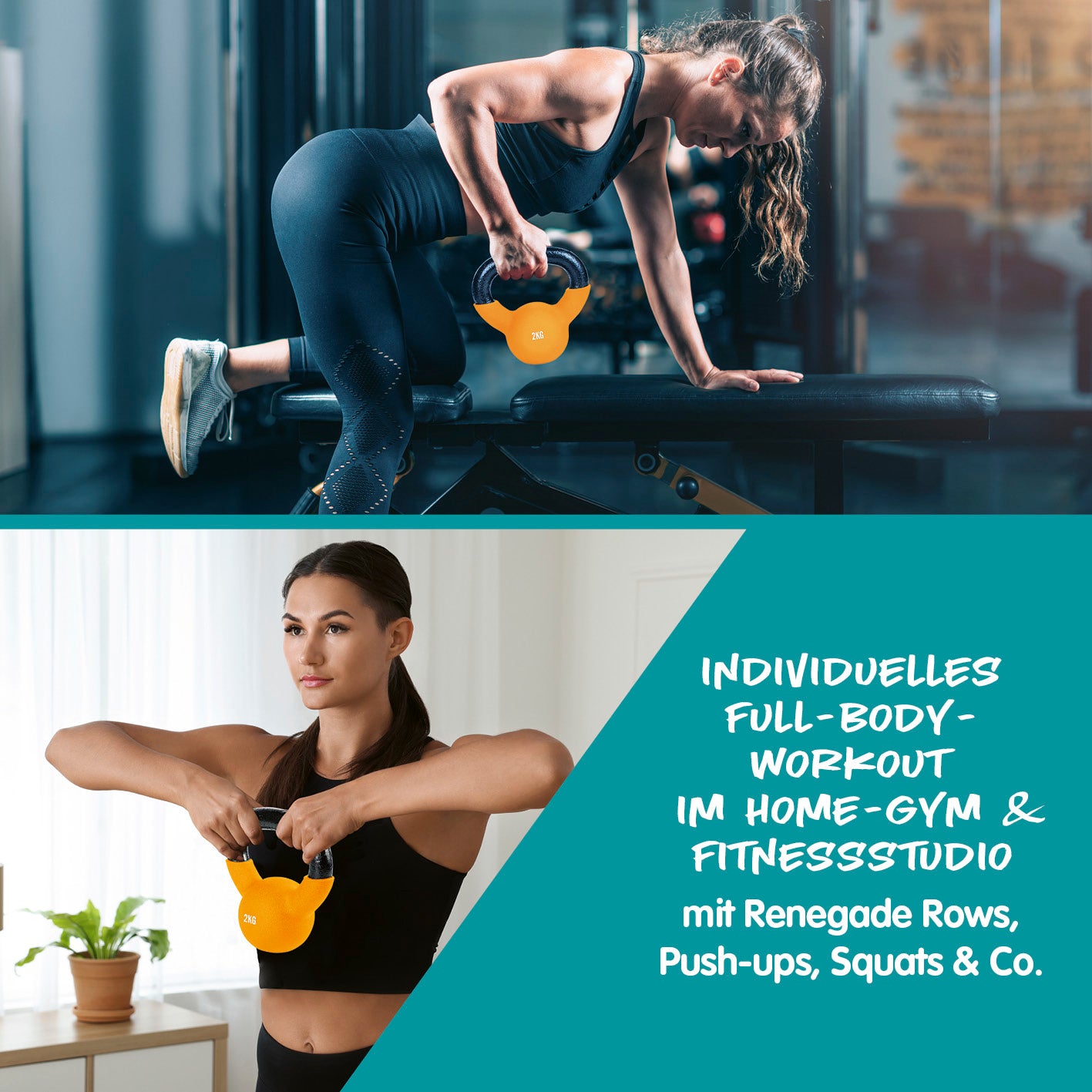 Kettlebell - Kugelhantel aus Gusseisen - 2 kg für Ganzkörper-Workout im Home-Gym und Fitnessstudio mit sicherem Griff und optimalem Schwingverhalten.