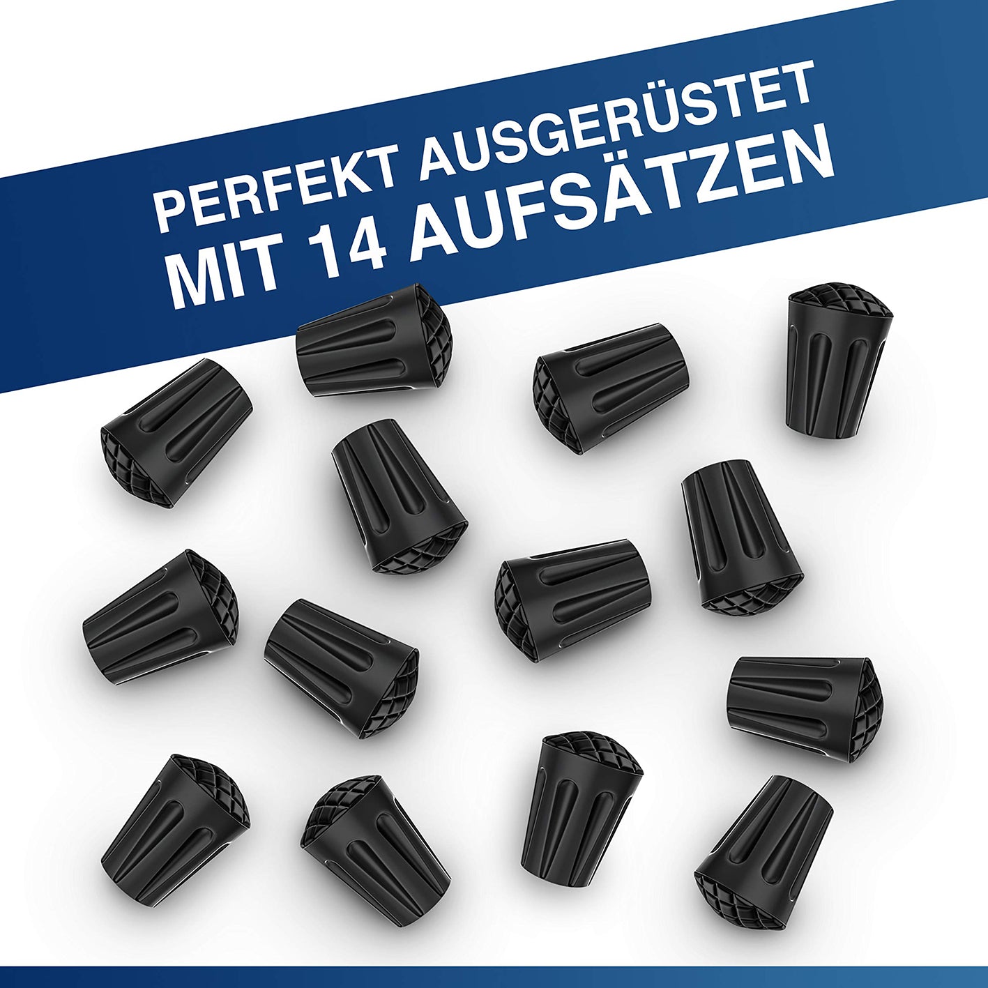 Wanderstock Aufsatz-Set - 14 Stück - Asphalt, Gummipuffer für Wanderstöcke, stoßdämpfend und langlebig für verschiedene Untergründe.