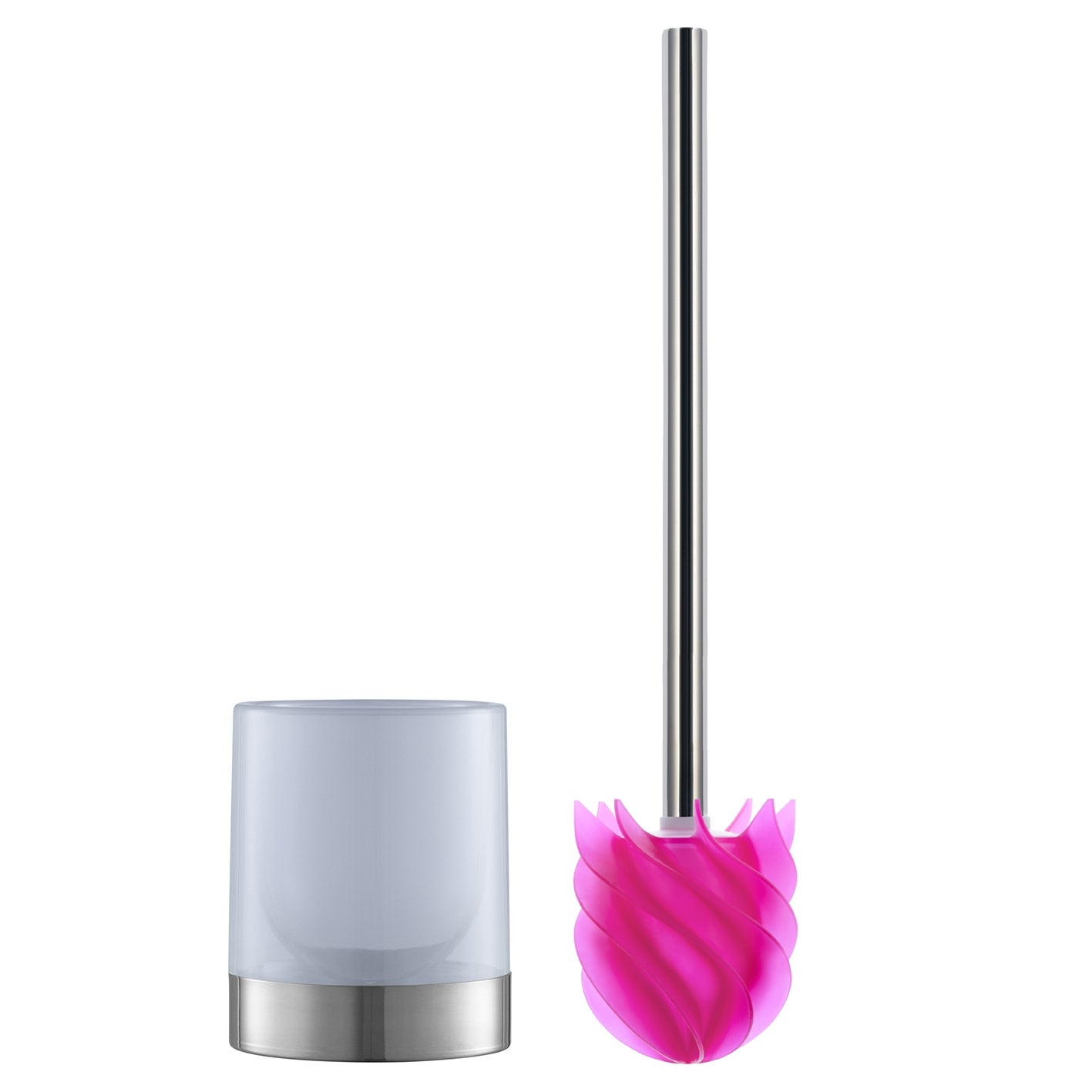 WC-Bürste Silikonkopf Edelstahl/pink mit Bürstenhalter, borstenlos, selbstreinigend, hygienisch, langlebig und schmutzabweisend.