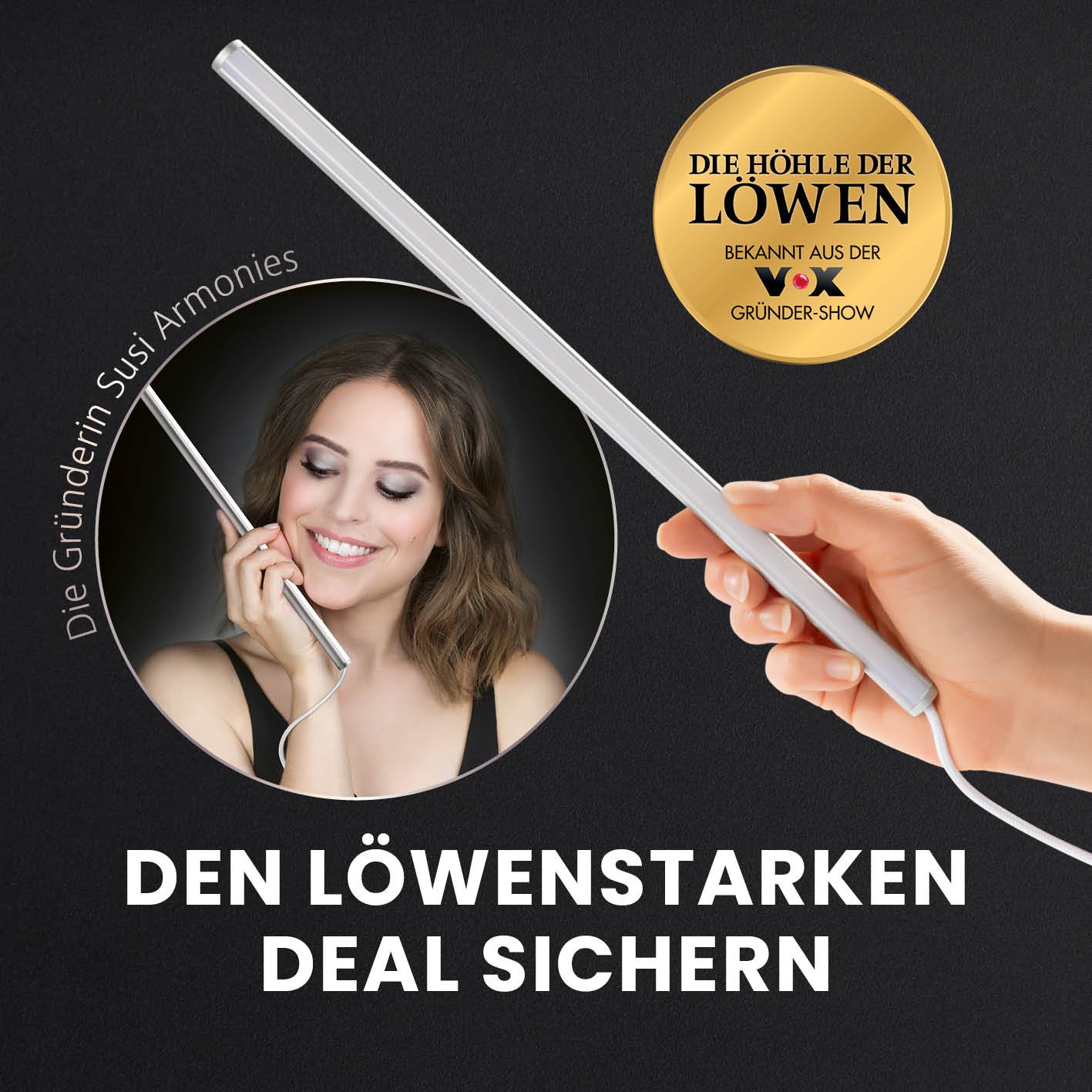 LED-Spiegelleuchte 5-in-1 Glamour Edition mit dimmbaren Tageslichtern und elegantem Textilkabel für perfektes Make-up.