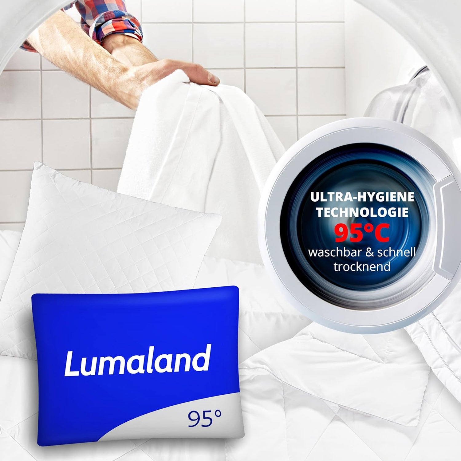 Kopfkissen - 40 x 80 cm - Füllgewicht 800 g von Lumaland, waschbar bis 95 °C, hygienisch und schnell trocknend.