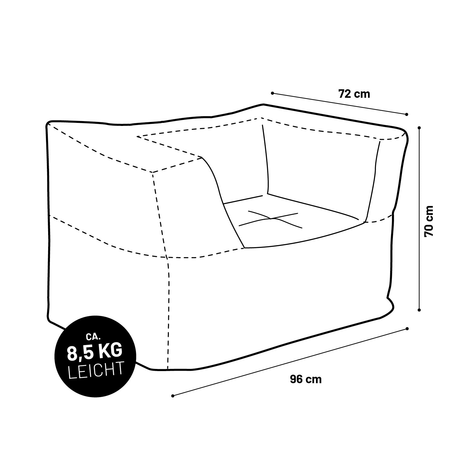 Sitzsack-Sofa Sessel (400 L) in Apfelgrün, modular, 96x72x70 cm, leicht 8,5 kg, für Indoor & Outdoor geeignet.