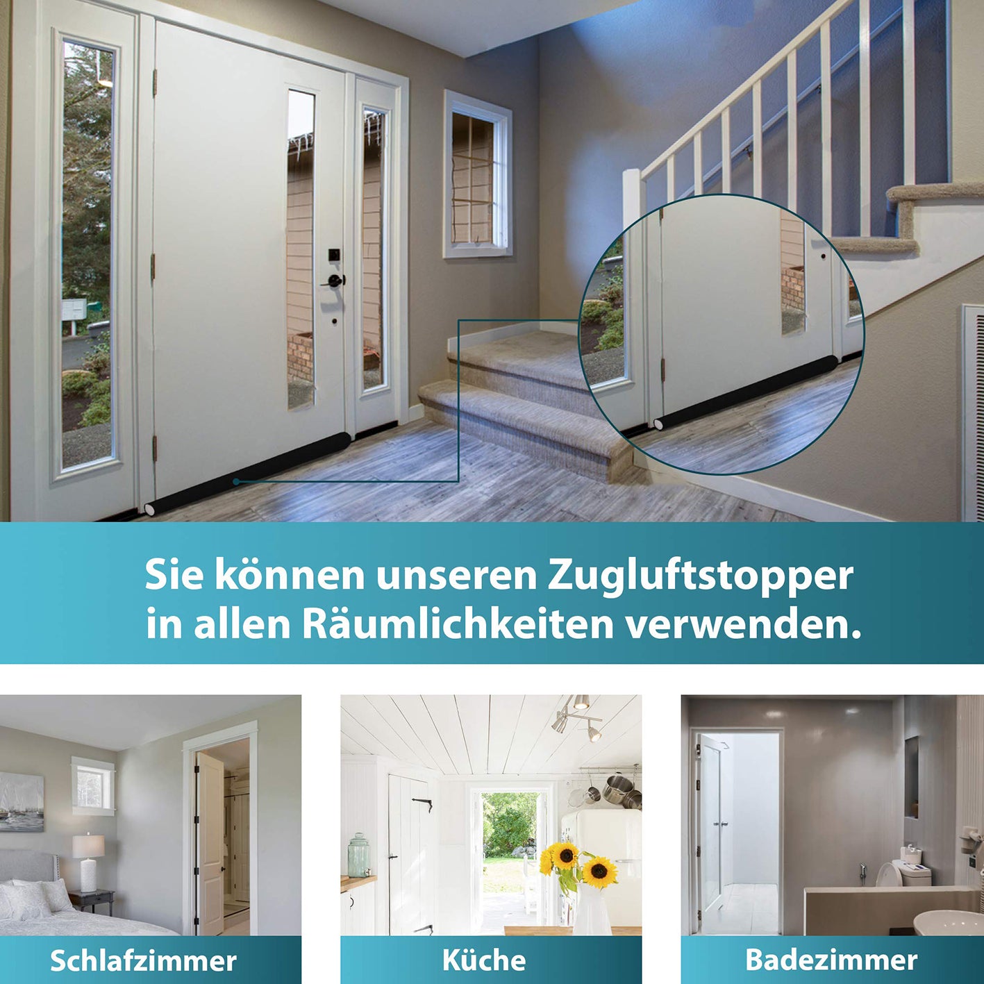 Zugluftstopper für Türen 2er-Set zum Schutz vor Zugluft, Kälte, Lärm und Insekten, universell für alle Räume einsetzbar.