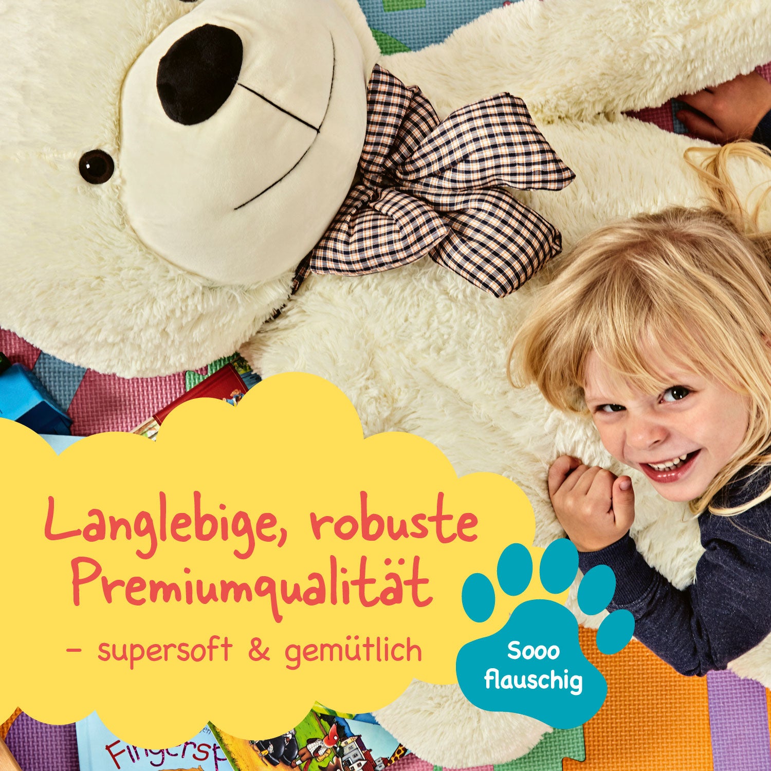 XXL-Teddy mit Knopfaugen 120 cm braun, superweich, robust, flauschig, ideales Geschenk, Kuschelfreund für Kinder und Erwachsene.