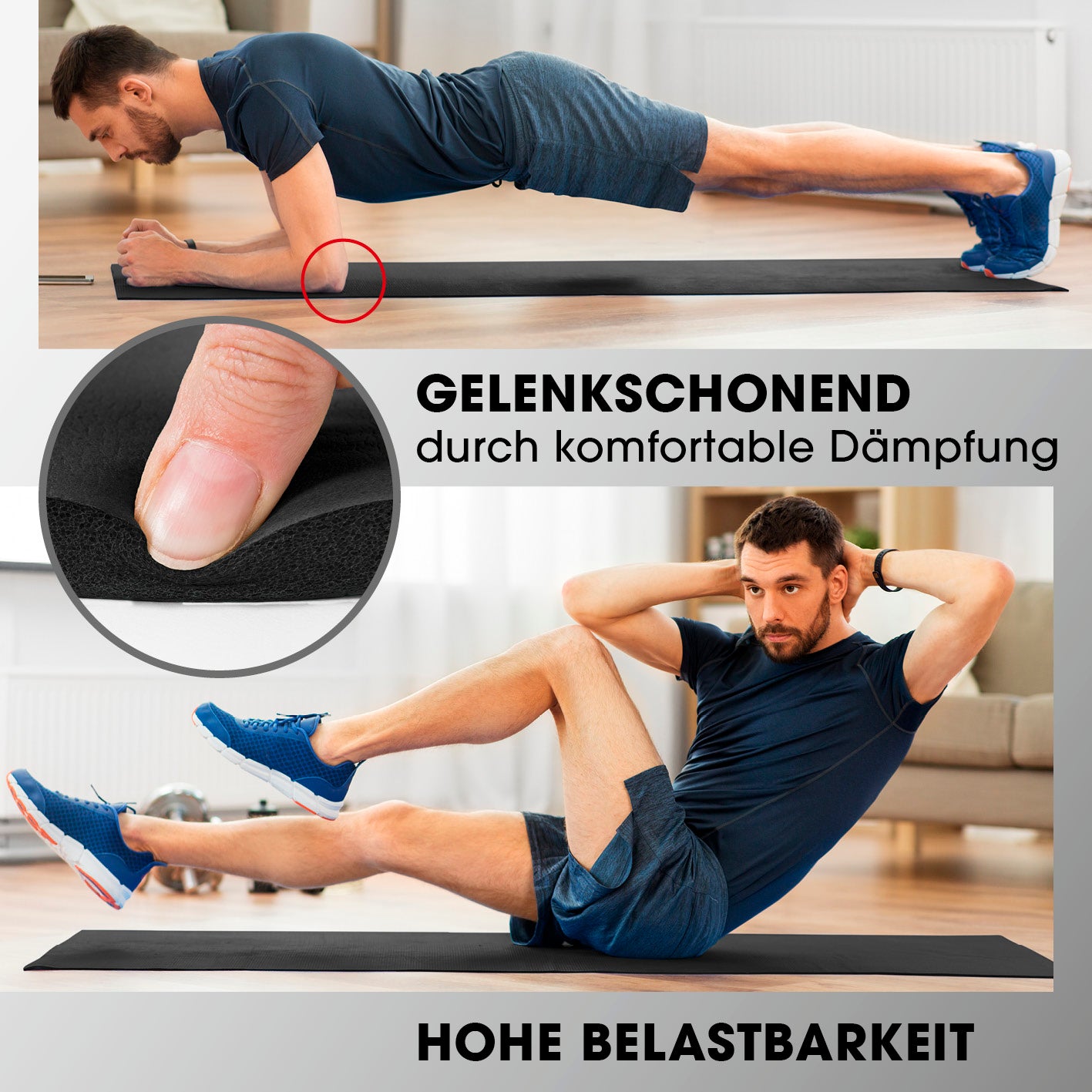 Fitness- und Gymnastikmatte - 183 x 61 x 1 cm - Schwarz mit gelenkschonender Dämpfung und hoher Belastbarkeit für Yoga und Training.