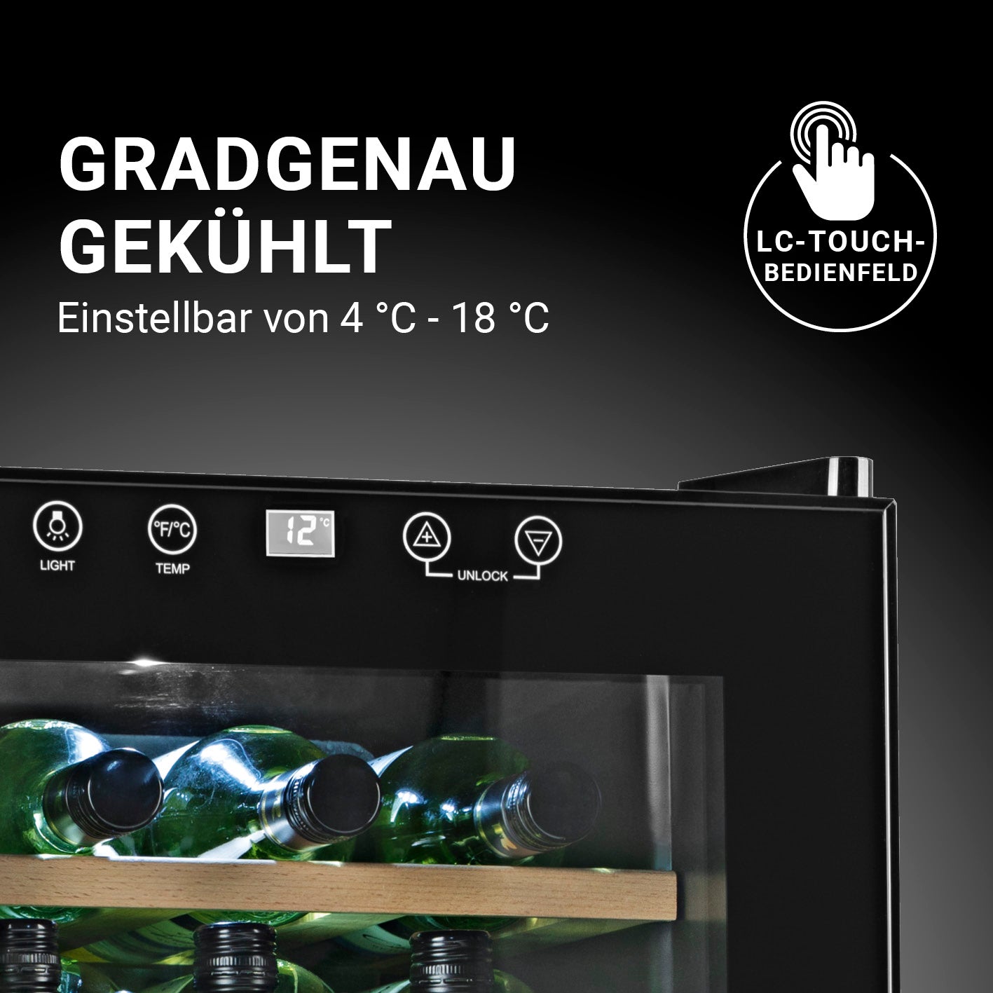 Weinkühlschrank - 28 Flaschen mit LCD-Touch-Bedienfeld und einstellbarer Temperatur von 4 °C bis 18 °C für perfekte Kühlung