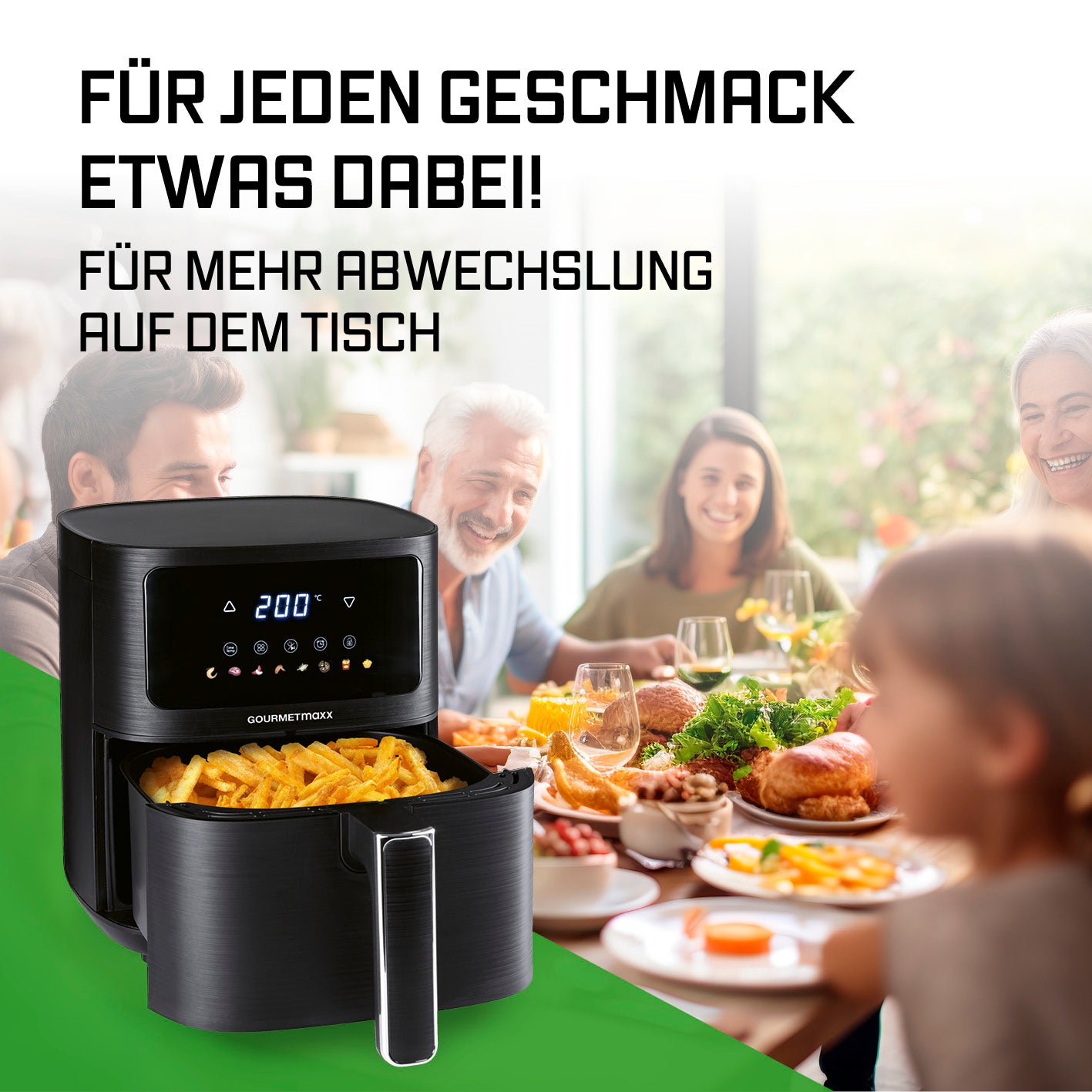 Heißluftfritteuse - 4,5 Liter mit Touchdisplay und 6 Funktionen für fettarmes, vielseitiges Kochen ideal für kleine Familien.