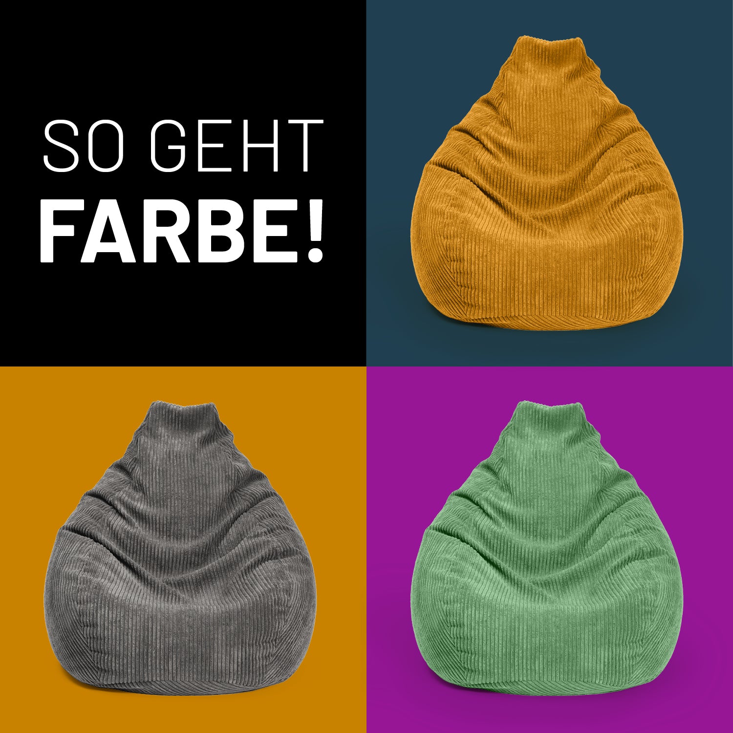 Sitzsack GIANT aus der Cord-Reihe - Weinrot in verschiedenen Farbvarianten, grob gerippt und modisch modern präsentiert.