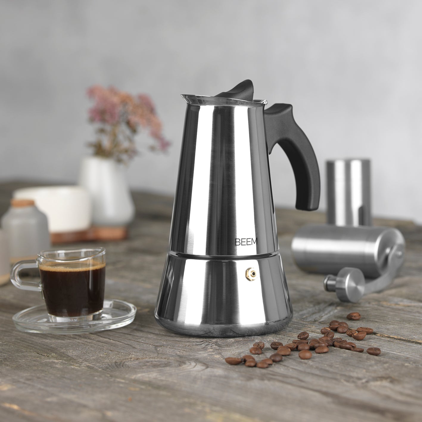 ESPRESSOMAKER - Espressokocher - 6 Tassen aus Edelstahl für 4-6 Tassen Espresso, geeignet für alle Herdarten inklusive Induktion.