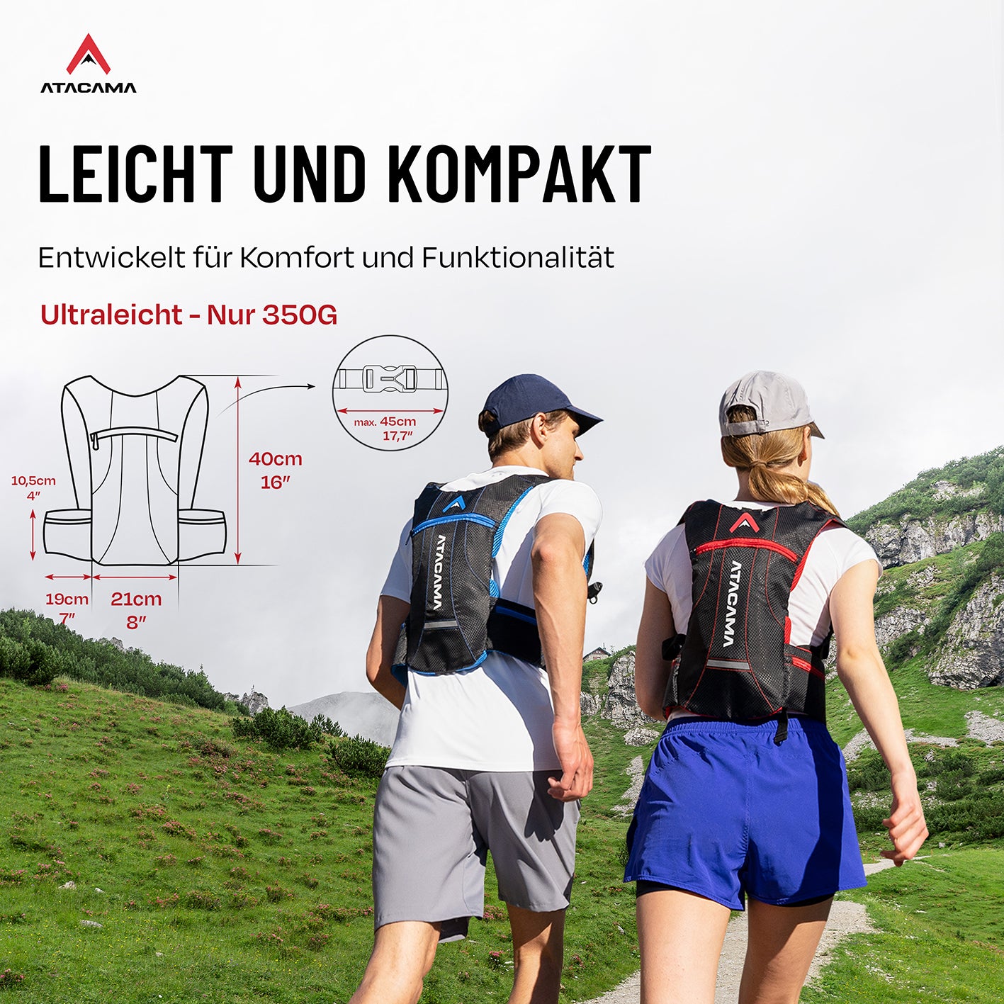 Trinkrucksack für 2 L Trinkblase - Blau, ultraleicht, kompakt, wasserfest, mit Polsterung und reflektierenden Elementen für Outdoor-Sportarten.