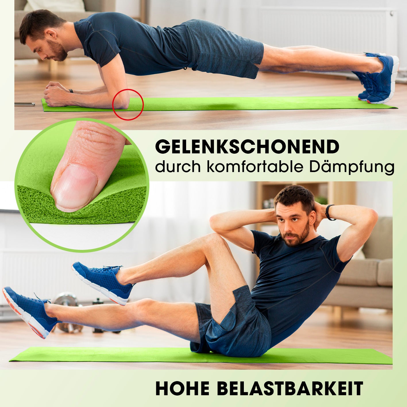 Fitness- und Gymnastikmatte - 190 x 100 x 1 cm - Grün, gelenkschonend, rutschfest und robust für Indoor- und Outdoor-Training.