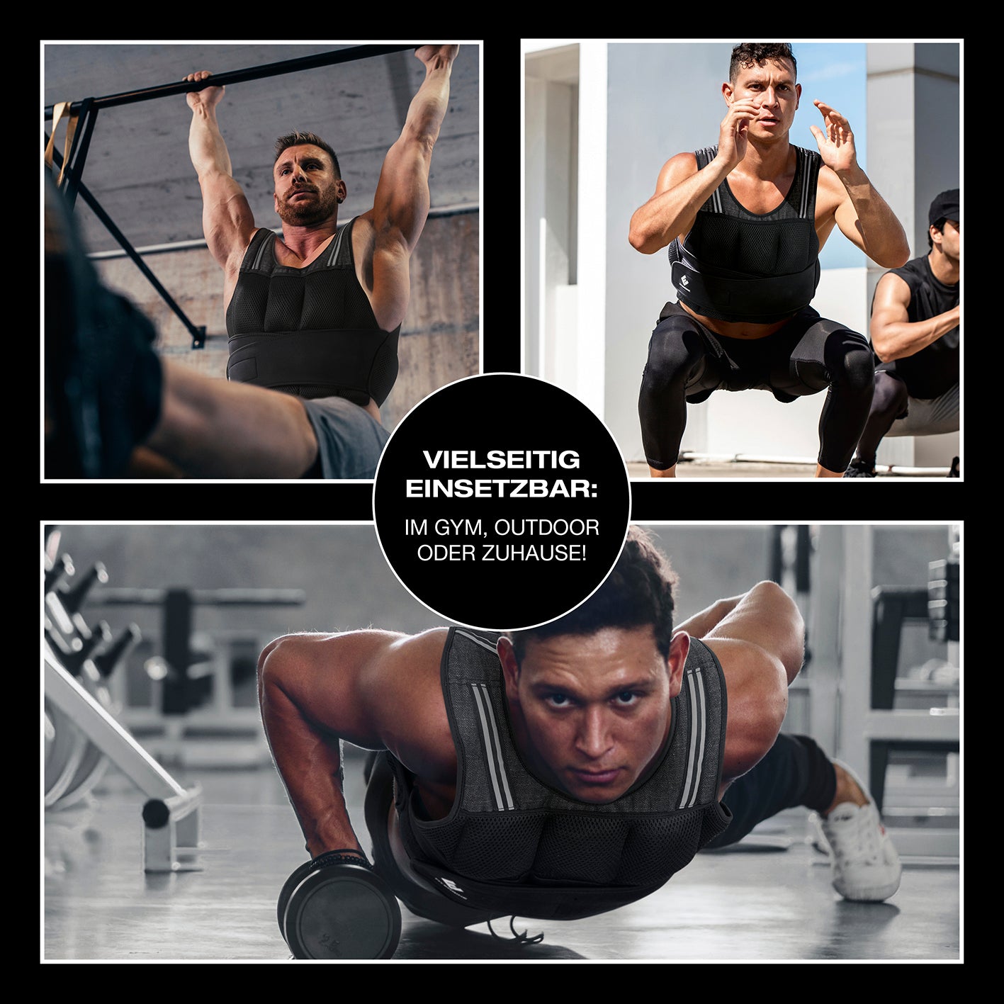 Gewichtsweste - 10 kg beim Training mit Klimmzügen, Kniebeugen und Liegestützen, verstellbar und schweißabweisend für intensives Workout.