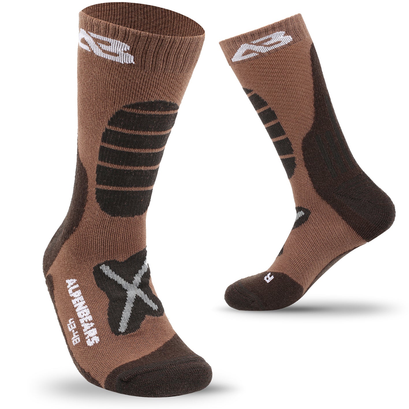 Wandersocken Merino Wolle - 2er-Set - Braun - Braun - Größe 43-48 mit Polsterung und feuchtigkeitsregulierender Merinowolle für Wandertouren.