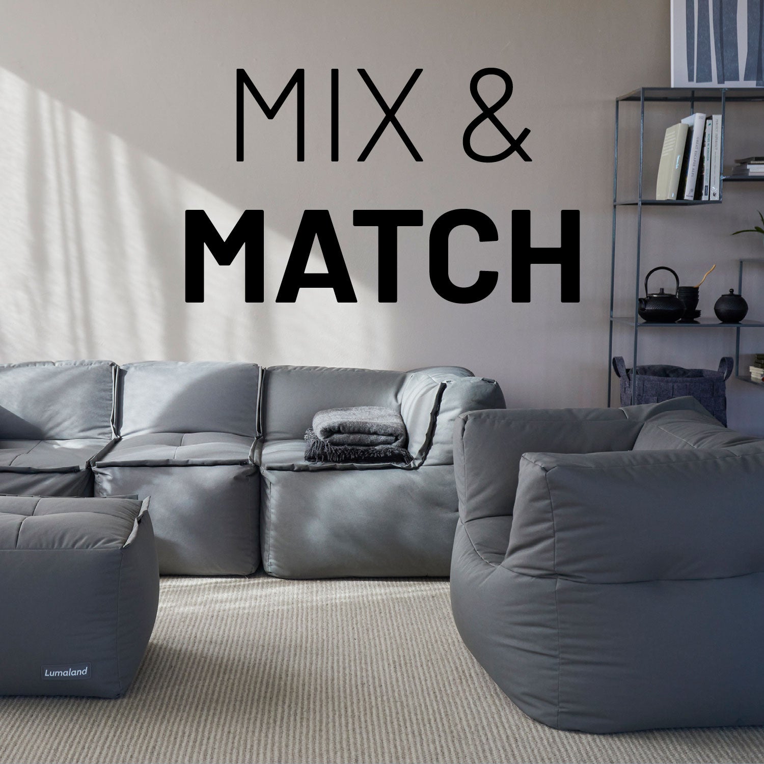 Sitzsack-Sofa Mittelstück (200 L) in Navyblau, modulares System für indoor & outdoor mit Mix-&-Fix-Reißverschluss