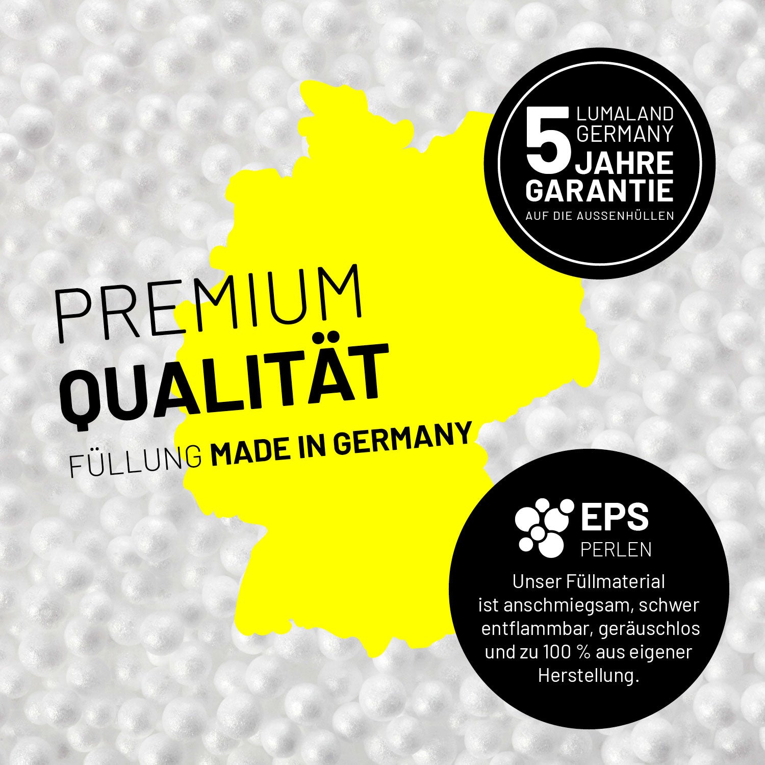 Luxury XL Sitzsack (120 L) - indoor - Schwarz mit Premiumfüllung Made in Germany und 5 Jahre Garantie auf Außenhüllen.